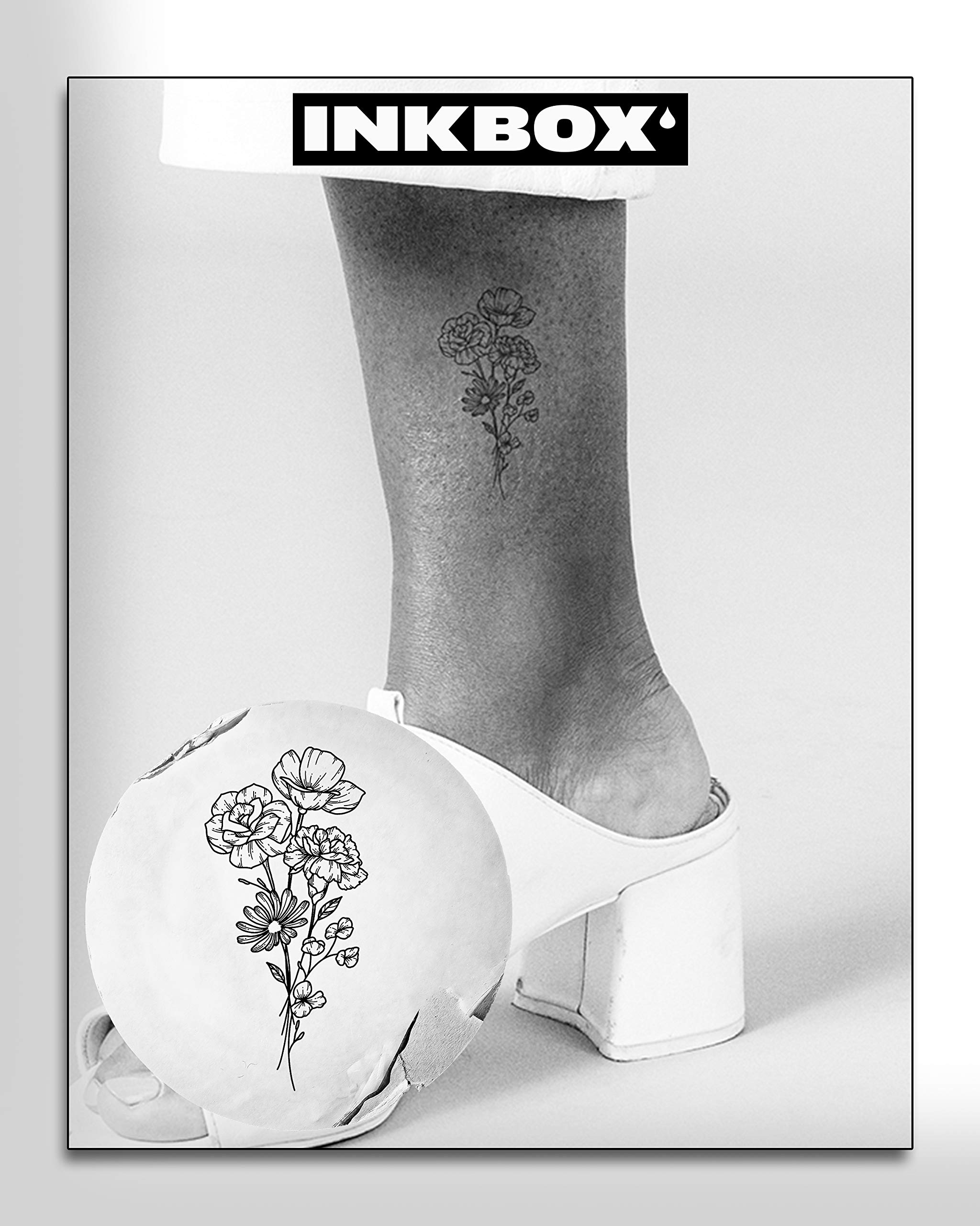 Inkbox Temporary Tattoos - Amore Semi-Permanent Tattoo Kit with Peony Flower Design | Includes Primer Wipe & 4x4in Tattoo | Applies in 1-2 Min, Lasts 1-2 Weeks | Perfect for Parties, Weddings, Vacations & Body Art Enthusiasts