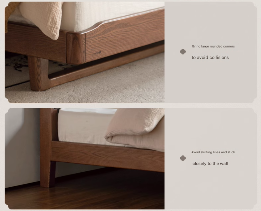 Solid Oak Wood Leather Upholstered Soft Bed - Queen Size Bed Frame with Tufted Headboard for Bedroom, Guest Room & Master Suite