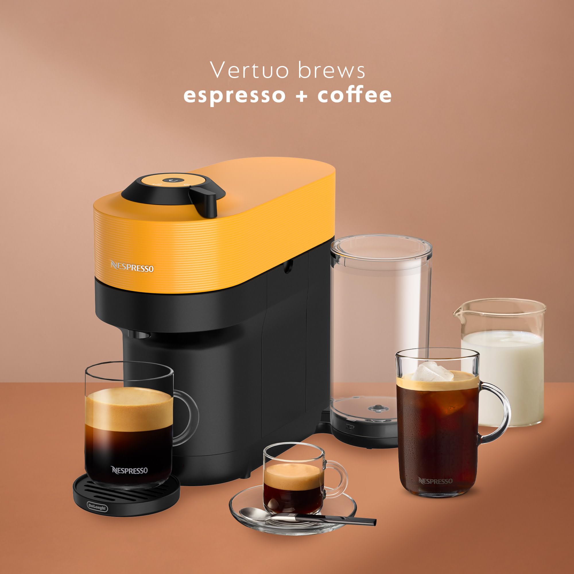 De'Longhi Nespresso Vertuo Pop+ Coffee & Espresso Machine with Mango Yellow Design - Perfect for Home, Office & Small Spaces - Brews Coffee, Espresso & Alto Drinks