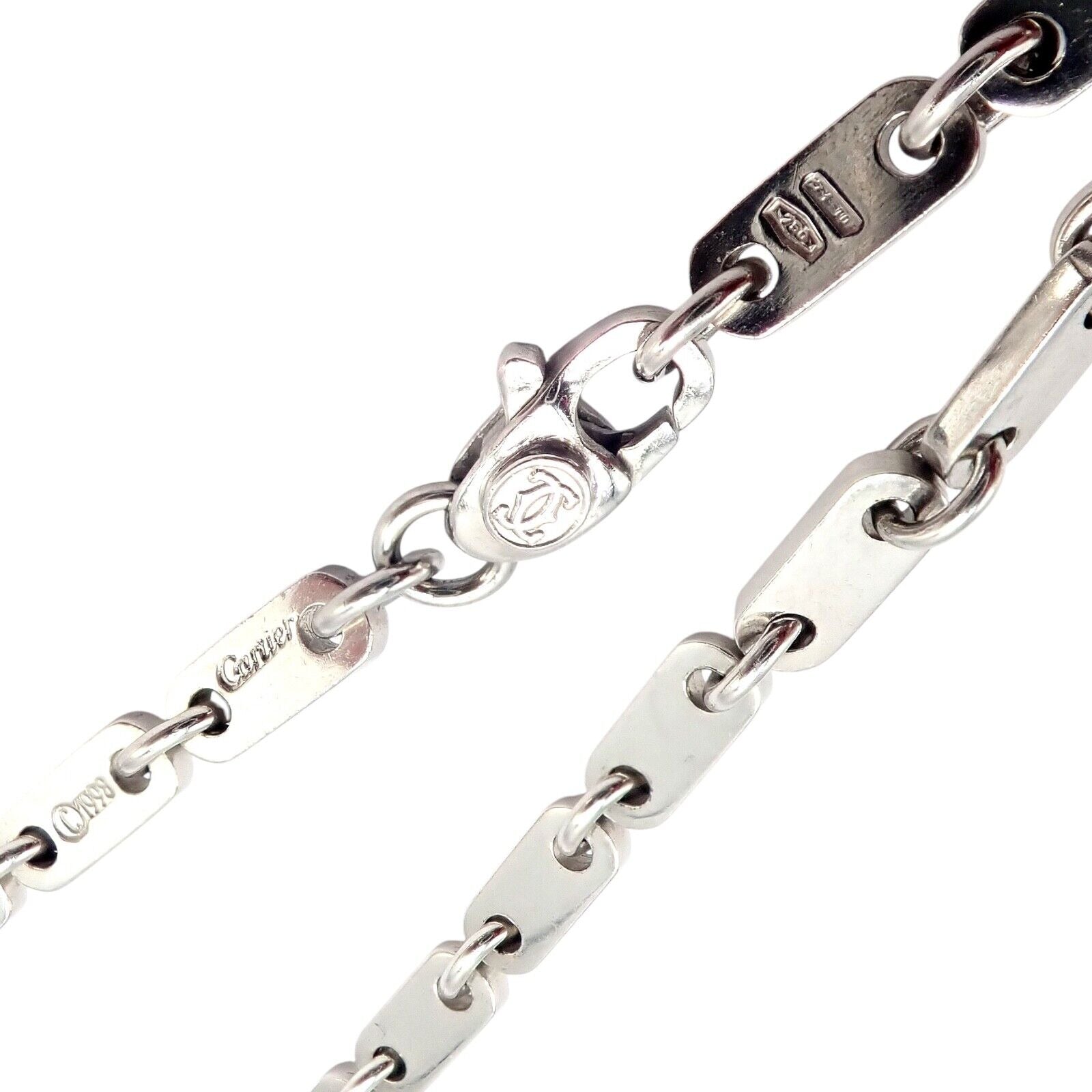 Authentic Cartier 18K White Gold Flat Link Necklace 17.75 Inches - Vintage 1998 Luxury Jewelry for Women, Perfect for Weddings, Anniversaries & Special Occasions