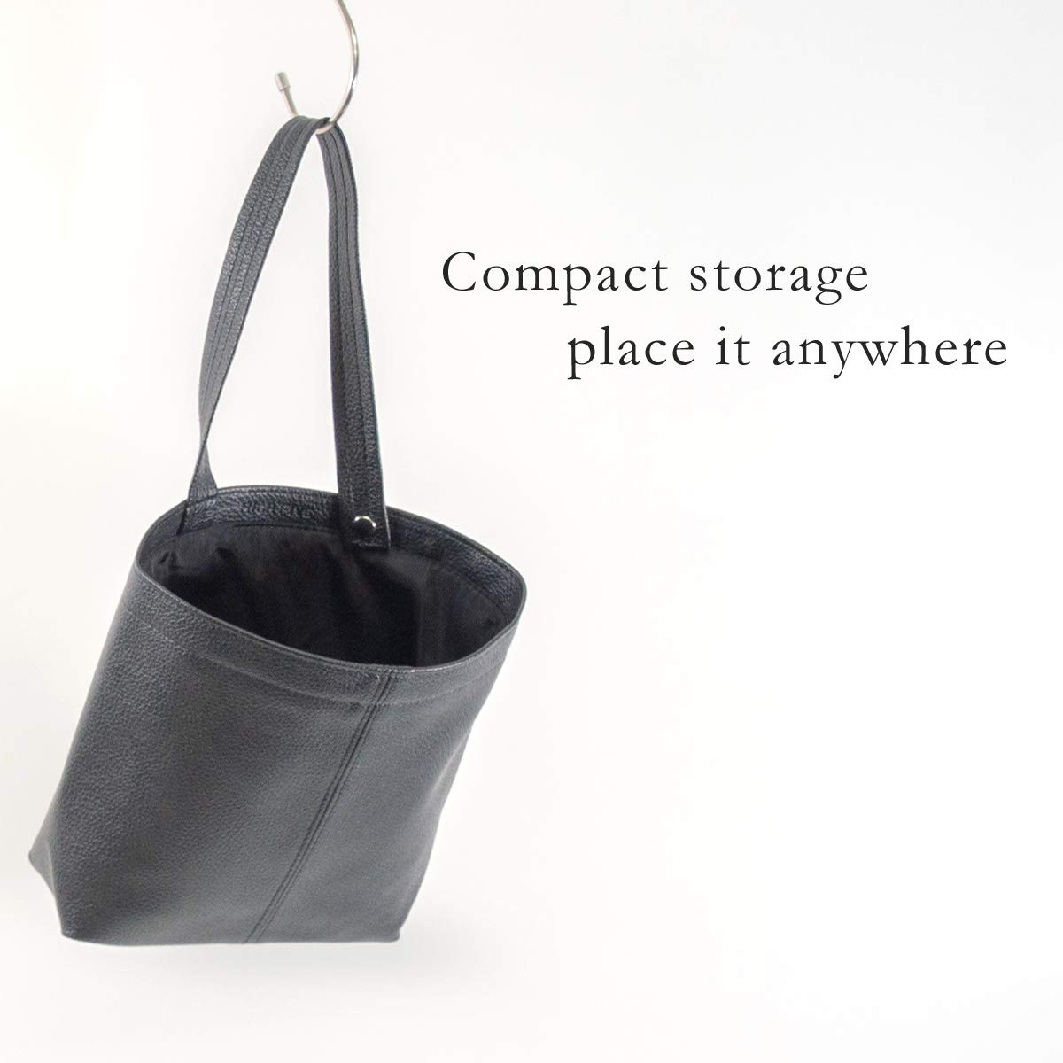 Vegan Leather Utility Storage Sack Hanging Bag for Cars & Kitchen Doors - Black | Multi-Purpose Organizer for Keys, Toys, Groceries & More