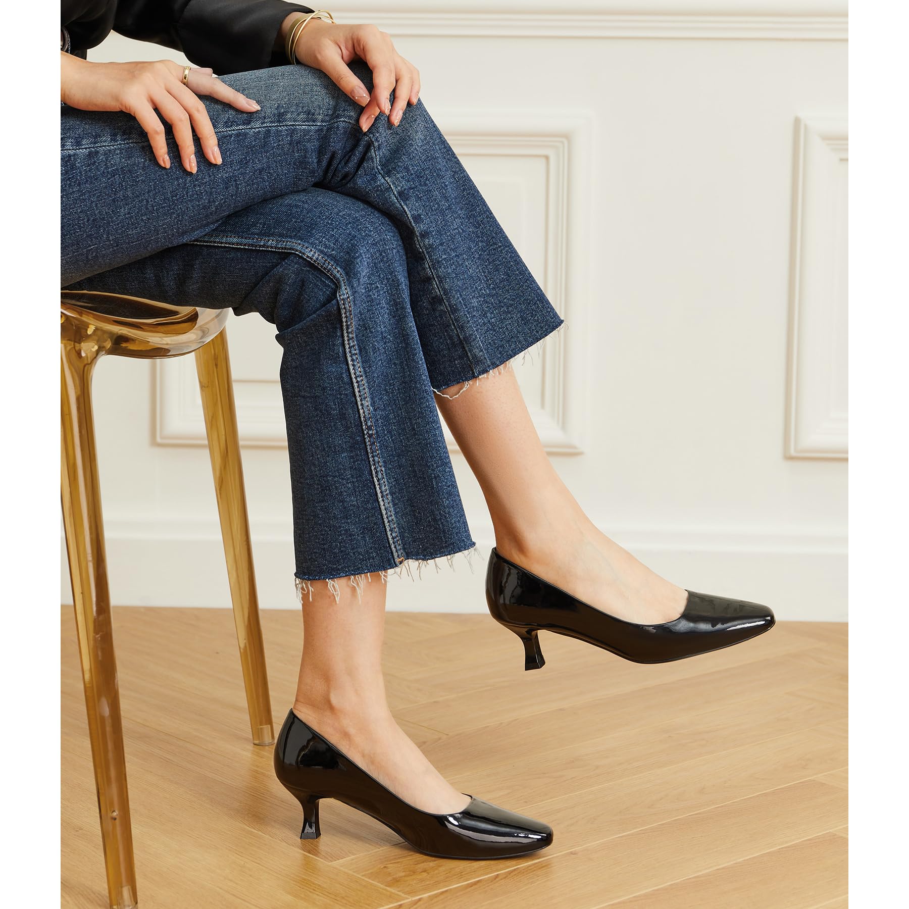 Trary Women's Classic Square Toe Kitten Heel Pumps - Comfortable Low Heel Dress Shoes for Office, Work & Formal Occasions | Closed Toe Casual Pumps for Women | Perfect for Business Attire, Weddings & Professional Events