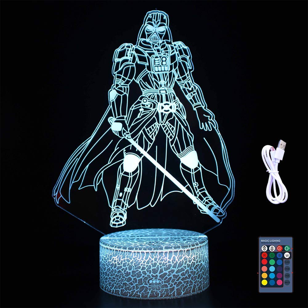 Darth Vader 3D LED Acrylic Night Light with Remote Control & Smart Touch - 16 Color Changing Dimmable USB Table Lamp for Kids Bedroom, Star Wars Decor, Gift for Boys & Girls - Perfect for Nursery, Gaming Room & Movie Nights
