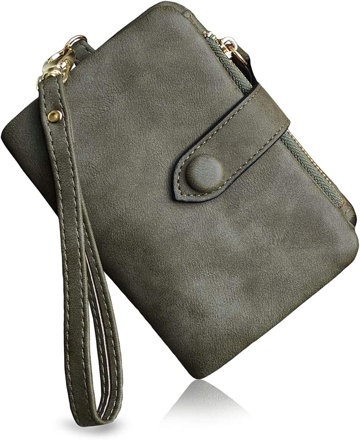 UGIF Women's Small Bifold RFID Blocking Leather Wallet with Card Slots, ID Window & Zipper Coin Purse - Army Green | Perfect for Everyday Use, Travel & Gift Giving