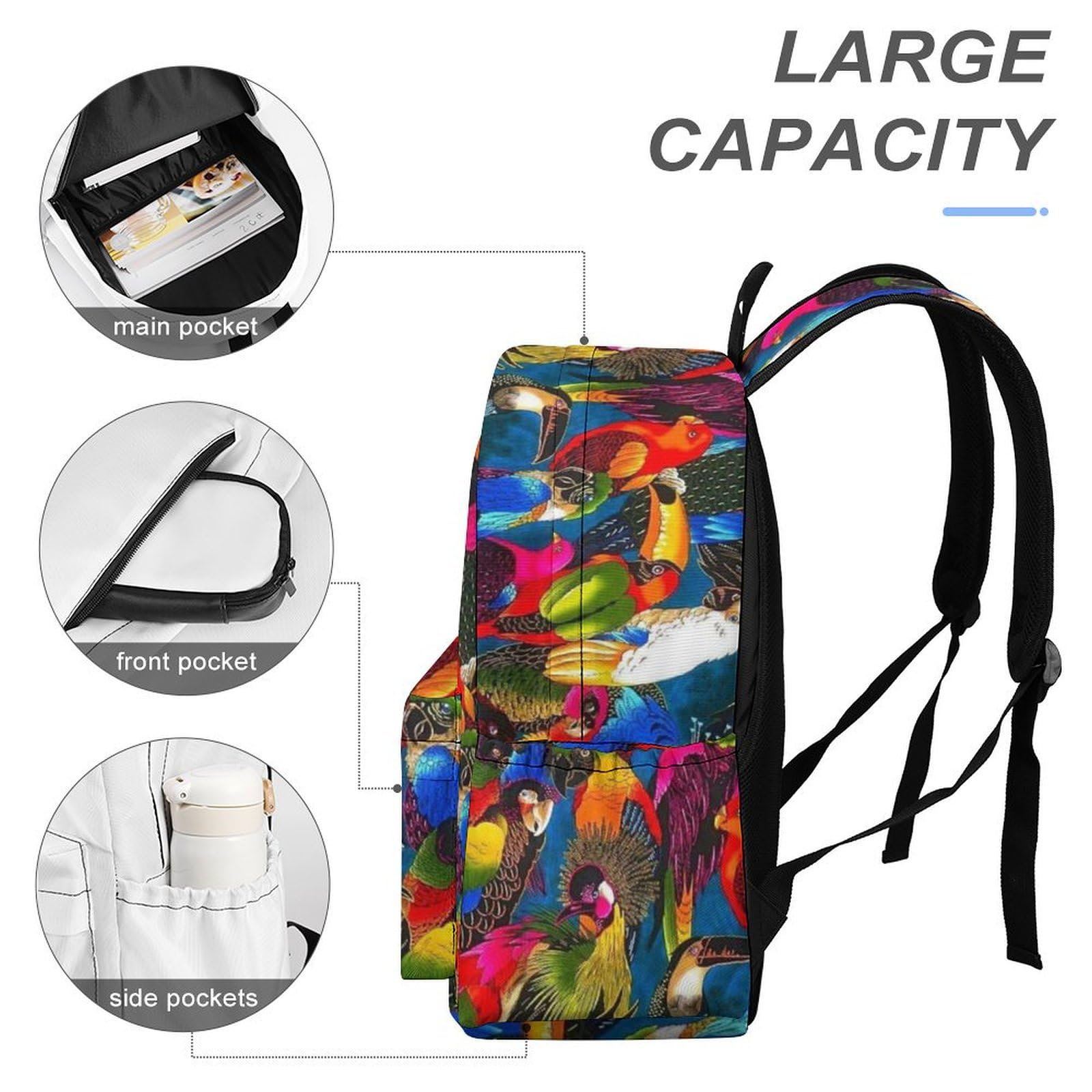 Parrot Party Printed Casual Backpack - Lightweight Travel Hiking Laptop Backpack for Men & Women - Water-Resistant Business Bag for Work, Camping, Gym & Outdoor Adventures