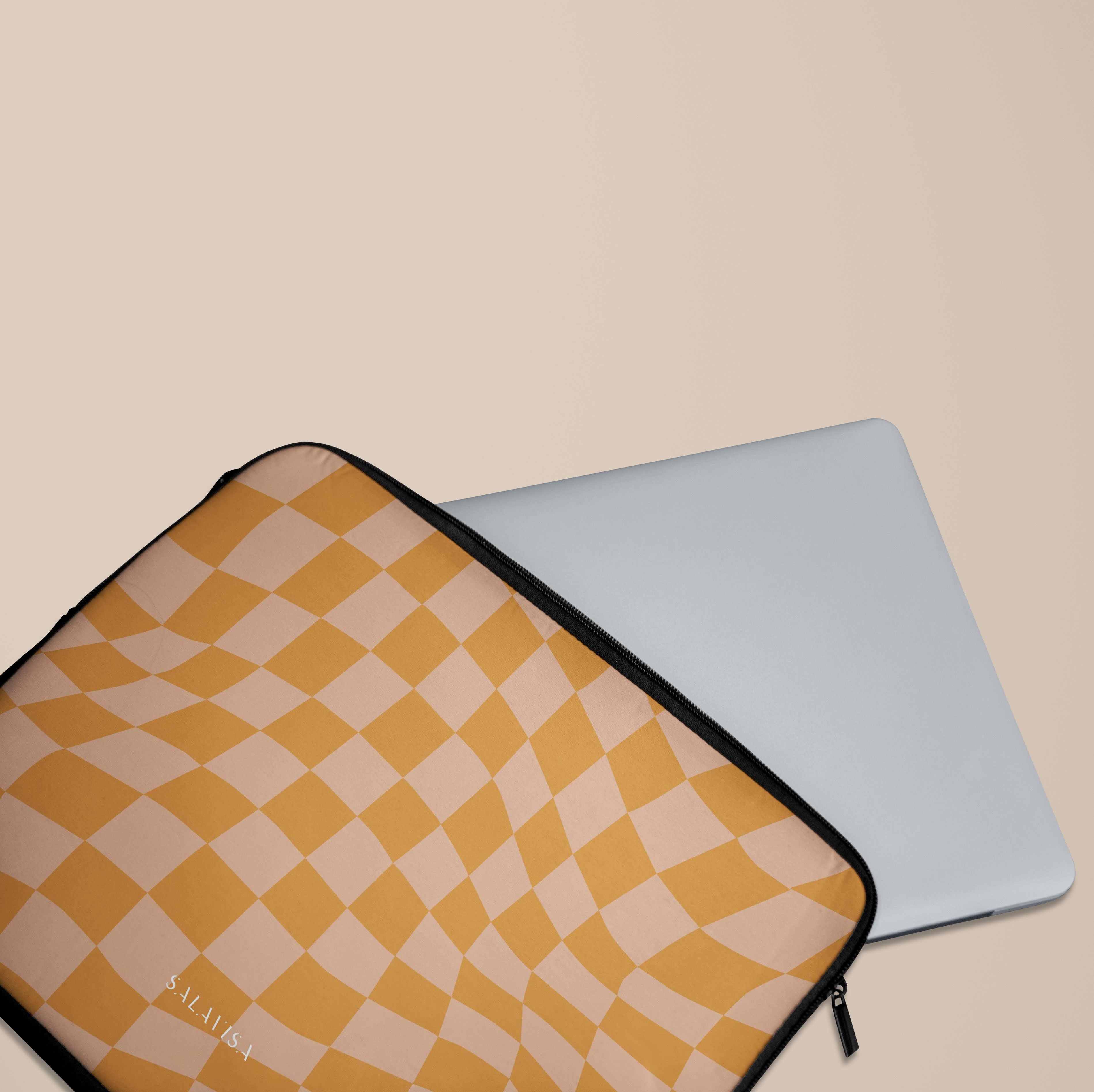 Orange Wave Checkered Laptop Sleeve 13-15 Inch - Stylish Protective Case for MacBook, Notebook & Chromebook - Perfect for Work, School & Travel Accessories