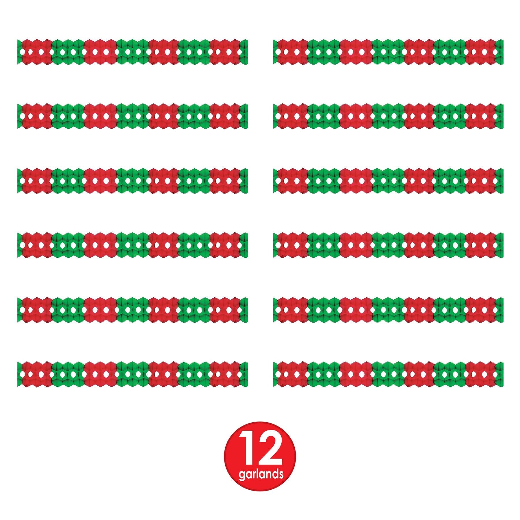 12 Pack Beistle Christmas Arcade Garland - Red & Green Holiday Decor for Parties, Home & Office Festive Decoration