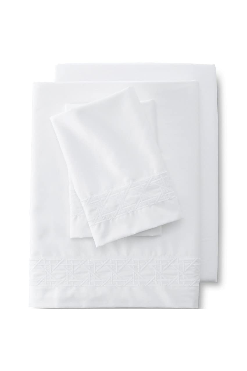 Lands' End 400 Thread Count Cane Weave Sheet Set - White Queen Size Bed Sheets for Comfortable Sleep & Hotel Luxury Feel | Perfect for Master Bedroom, Guest Room & Vacation Homes