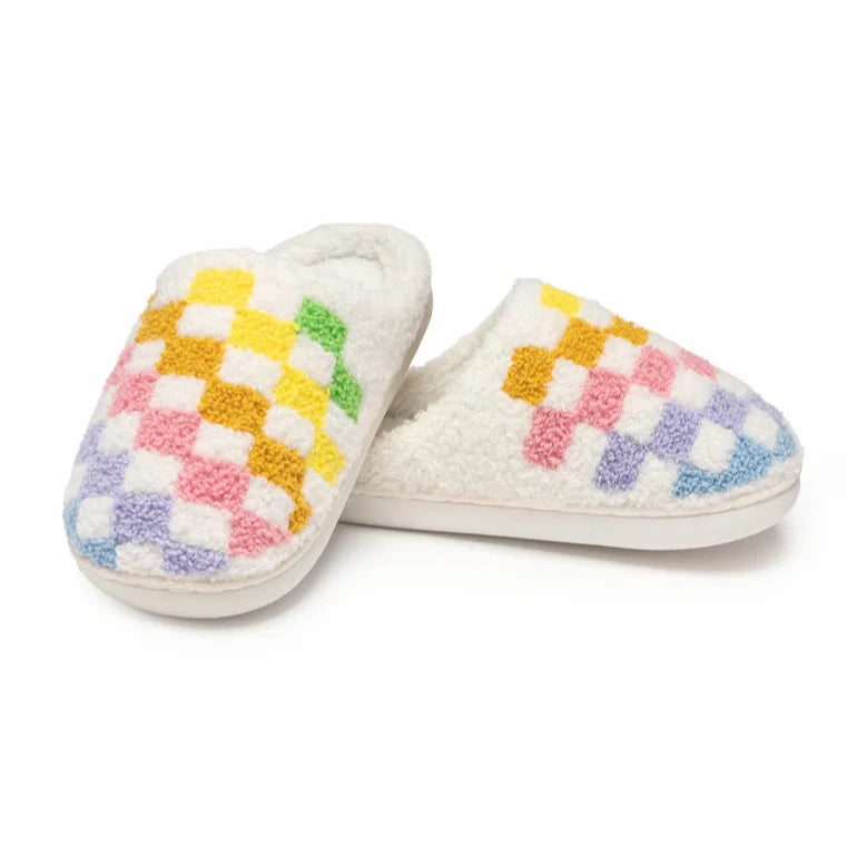 Living Royal Rainbow Checker Slippers - Soft Plaid House Shoes for Women & Men - Perfect for Home, Lounge & Indoor Comfort
