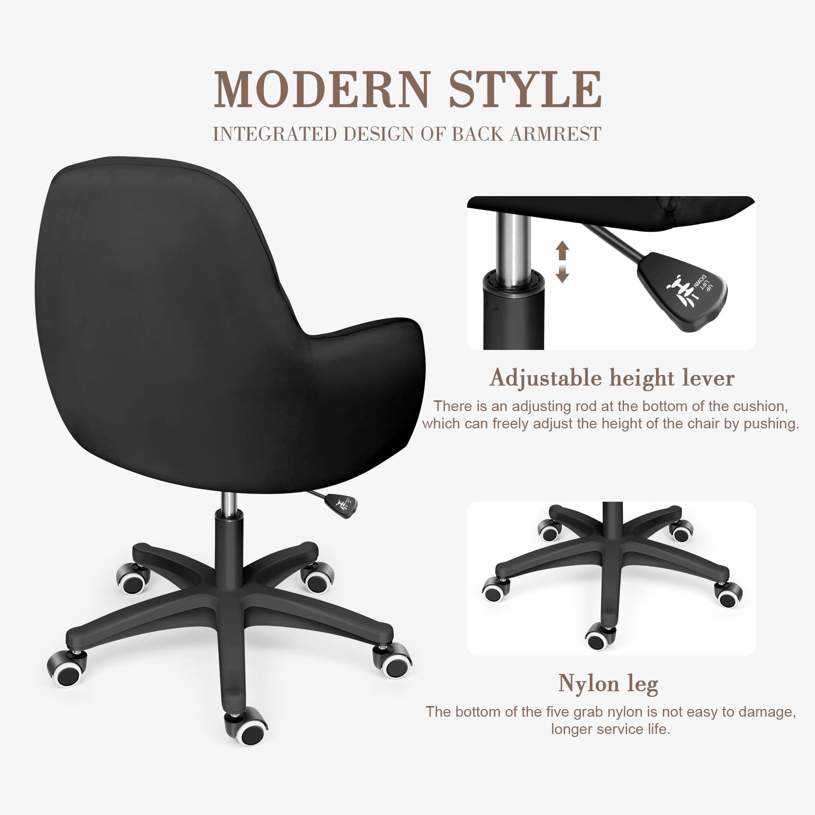 Ergonomic Adjustable Office Chair - 360° Swivel Modern Computer Desk Chair with Mid Back Support for Home Office, Gaming & Makeup Station - Comfortable Task Chair for Work, Study & Living Room
