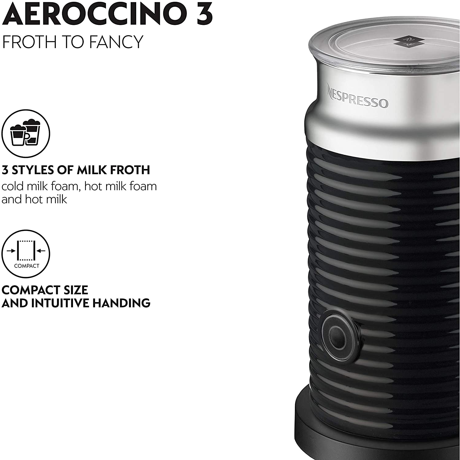 Nespresso Aeroccino 4 Milk Frother - Electric Whisk for Frothing & Heating Milk - Perfect for Lattes, Cappuccinos & Hot Chocolate at Home
