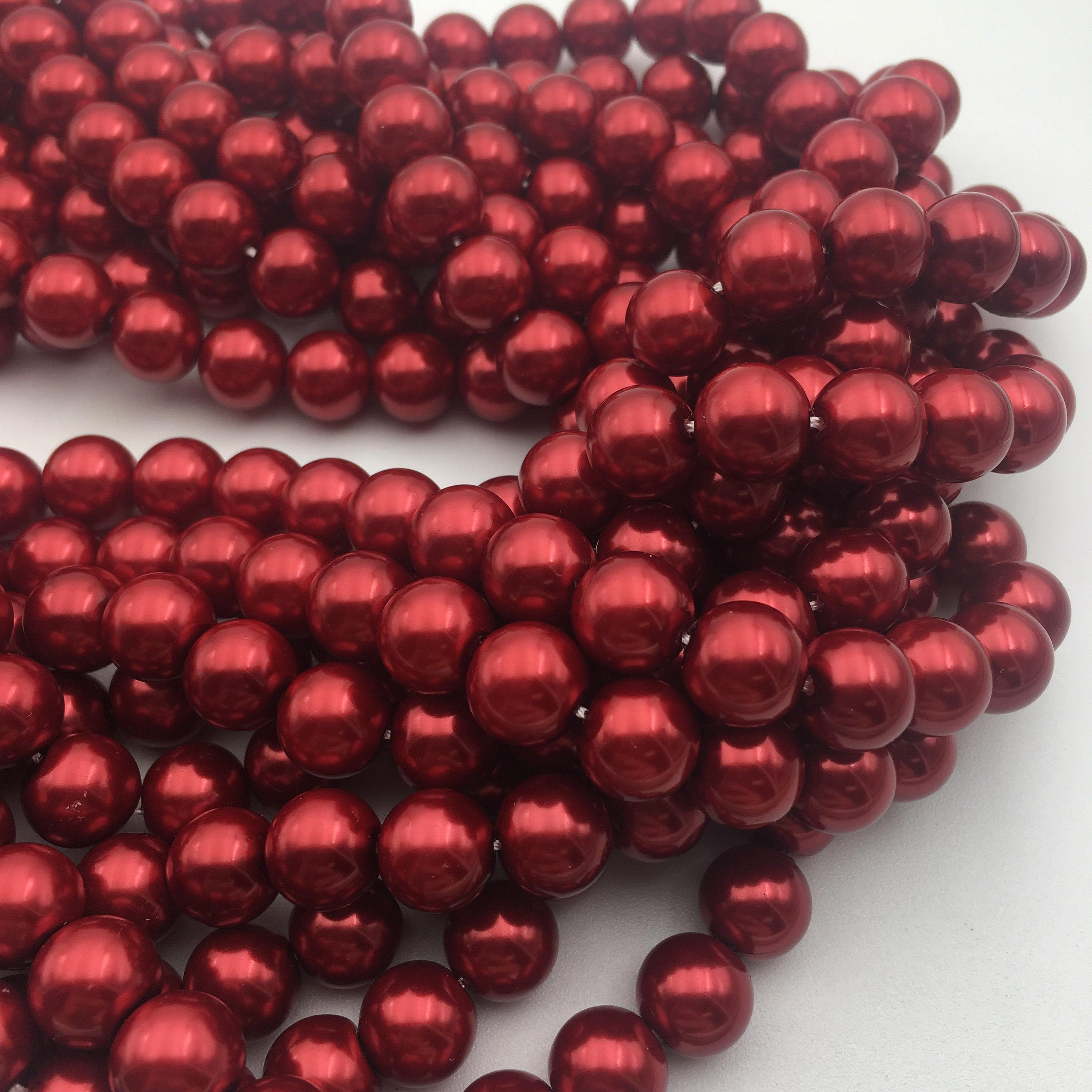 Bright Red Glass Pearl Smooth Round Beads - 3mm 4mm 6mm 8mm 10mm 12mm 15.5mm Strands for Jewelry Making, DIY Crafts, Bracelets & Necklaces - Bulk Beads for Beading Projects and Home Decor