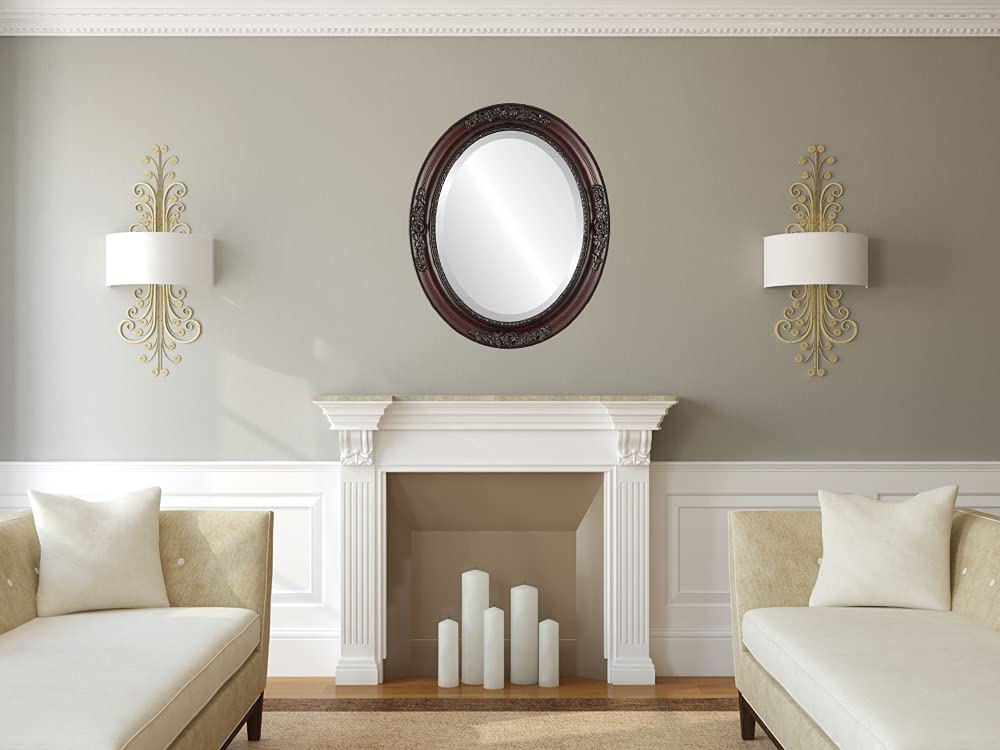 Oval Beveled Wall Mirror - Versailles Style Rosewood Frame - 24x28 Inches - Elegant Home Decor for Living Room, Bedroom & Entryway