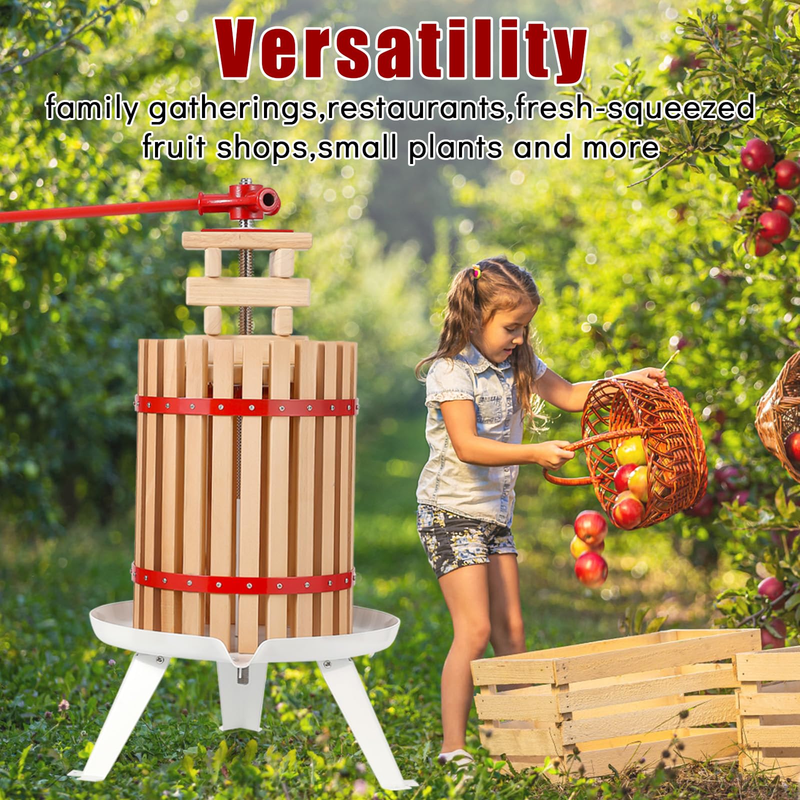 4.75 Gallon Manual Fruit Wine Press - Wood & Steel Construction with T-Handle | Stable Triangular Structure for Easy Wine Making | Perfect for Home Brewing, Outdoor Use & Kitchen | DIY Assembly Required | Great for Apples, Grapes & Berries