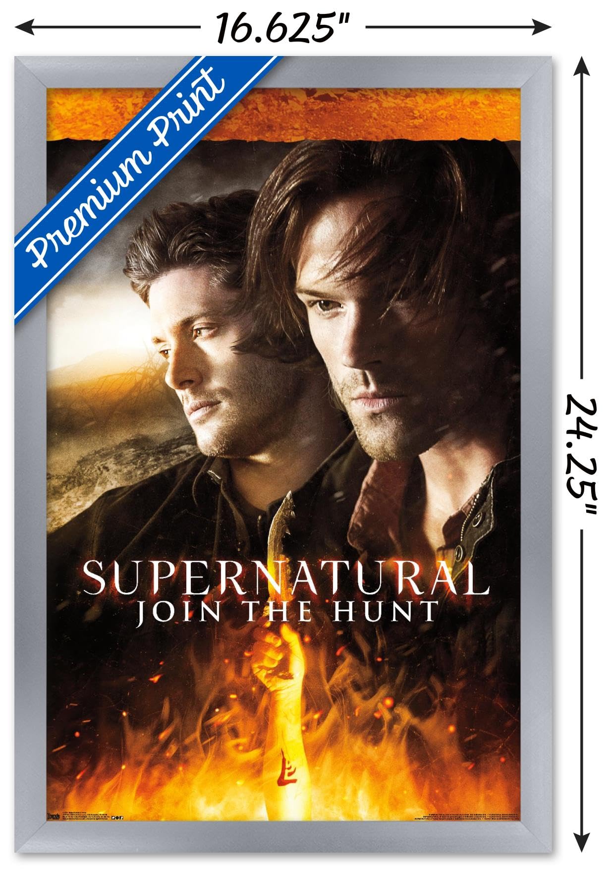 Supernatural Fire Wall Poster - 14.725 x 22.375 Inches Silver Framed Art Print | Home Decor, Bedroom, Living Room, Office Wall Art for TV Show Fans