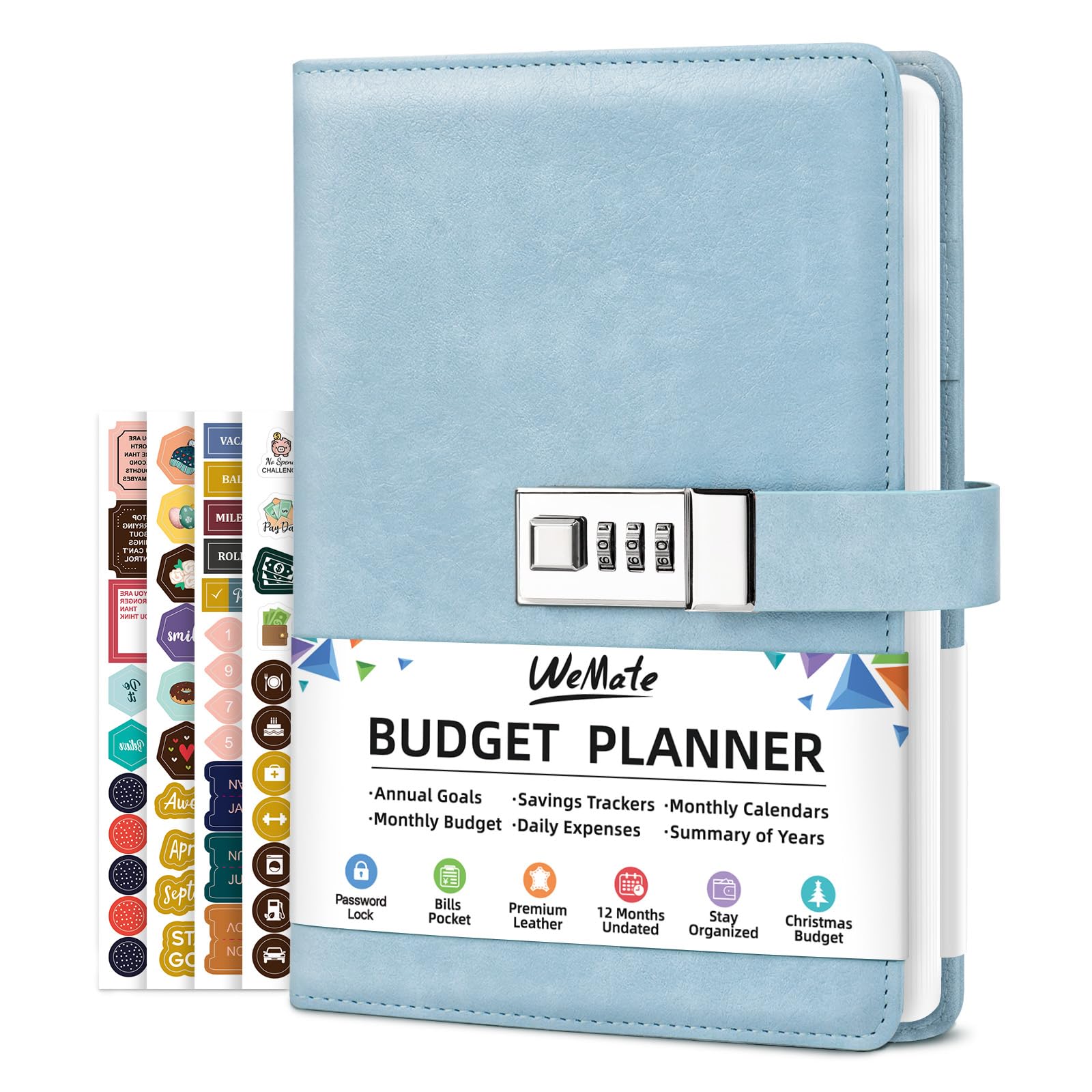 WEMATE 2025 Budget Planner with Lock - Monthly Expense Tracker Notebook & Undated Financial Organizer - A5 Leather Money Management Journal in Blue | Perfect for Personal Finance, Savings Goals & Debt Tracking
