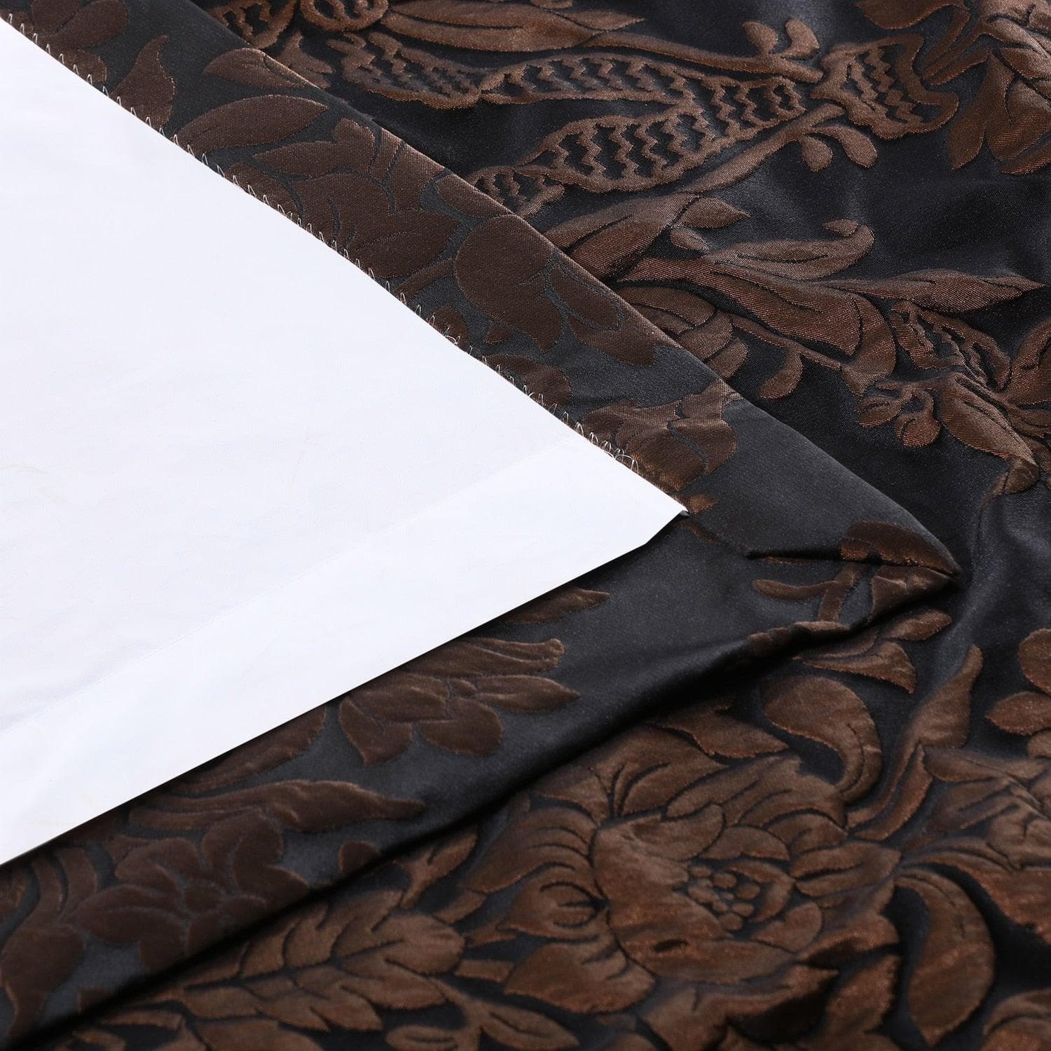 Magdelena Black & Copper Damask Faux Silk Jacquard Room Darkening Curtains - Elegant Window Treatment for Bedroom & Living Room