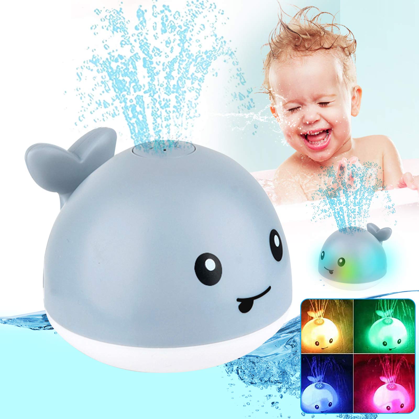 Whale Bath Toys for Toddlers - Electric Water Spray & Light Up Musical Fountain Baby Bath Toy with Auto Induction Sprinkler | Fun Bathtime Sensory Play & Early Learning Toy | US Stock Fast Shipping