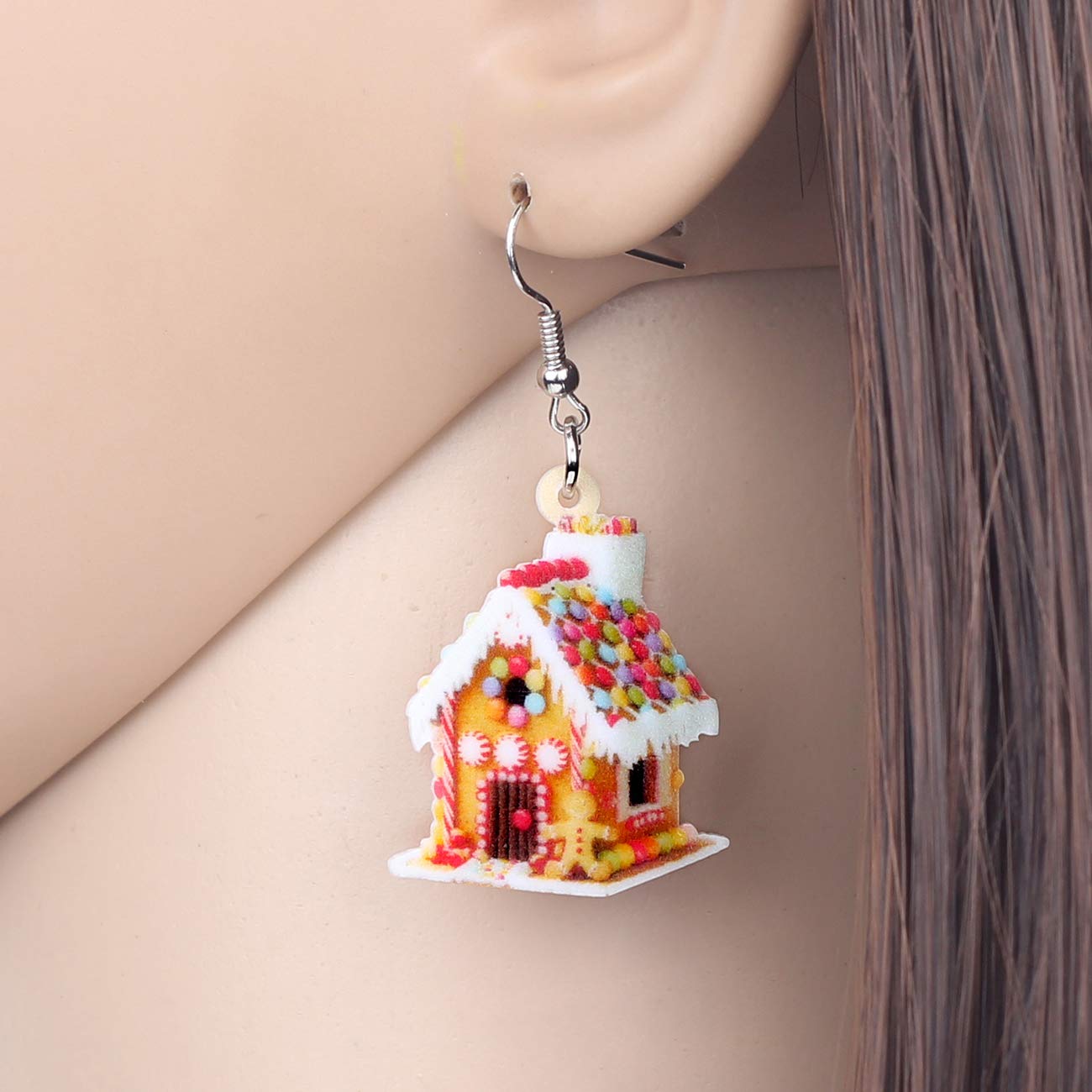 Acrylic Christmas Gingerbread House Dangle Earrings - Cute Anime Candy House Jewelry - Perfect Holiday Gift for Women - Great for Christmas Parties & Festive Outfits
