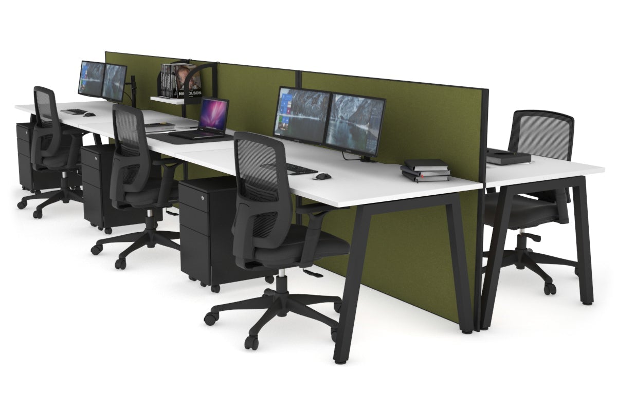 Horizon Quadro 6-Person Office Workstation Bench with A-Legs - 1800mm x 800mm Dimensions & Cable Management - Perfect for Collaborative Workspaces & Open Office Environments
