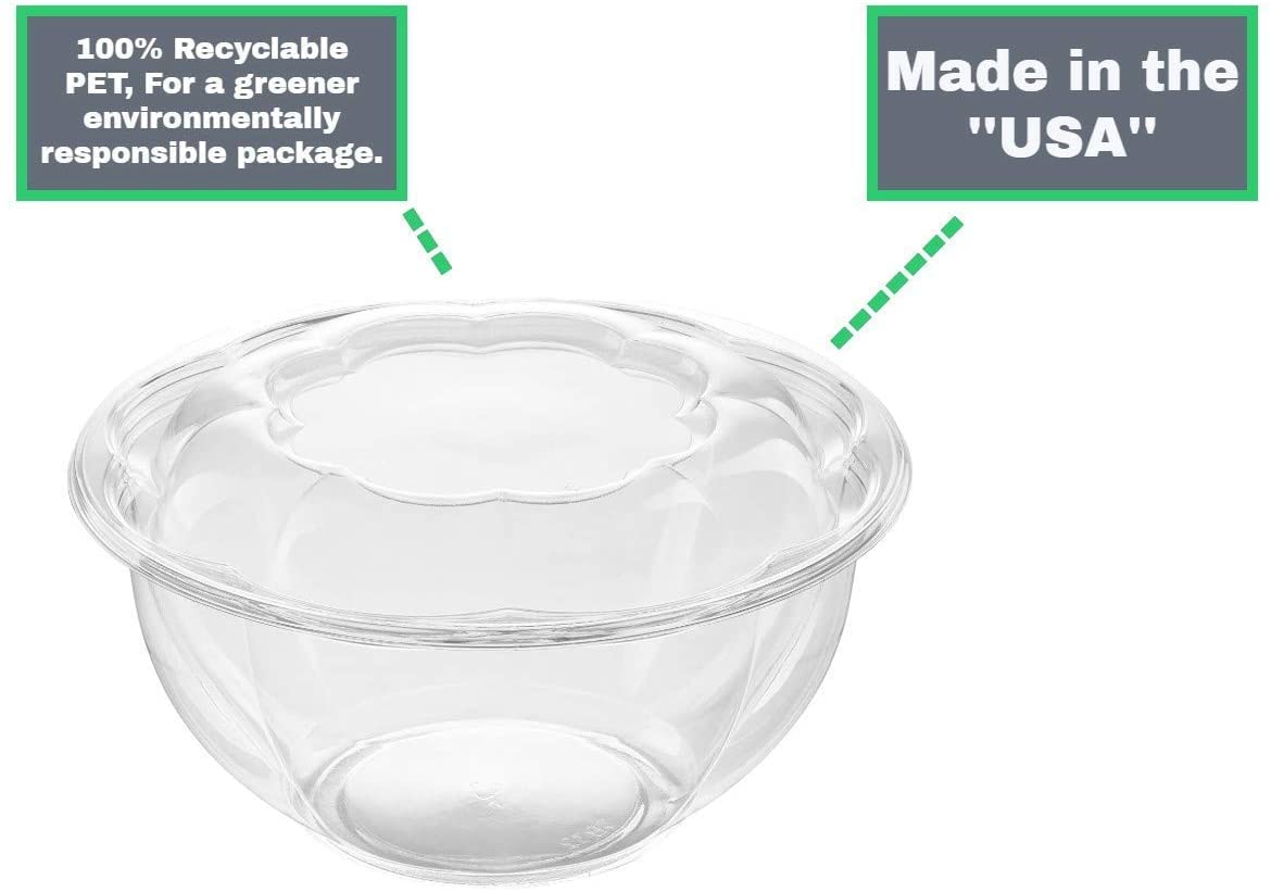 Clear Plastic Salad Containers with Lids - 32 oz Disposable Airtight Food Storage Bowls for Meal Prep, Freshness Preservation & Portable Serving - Set of 300 - Perfect for Picnics, Office Lunches & Leftovers Storage