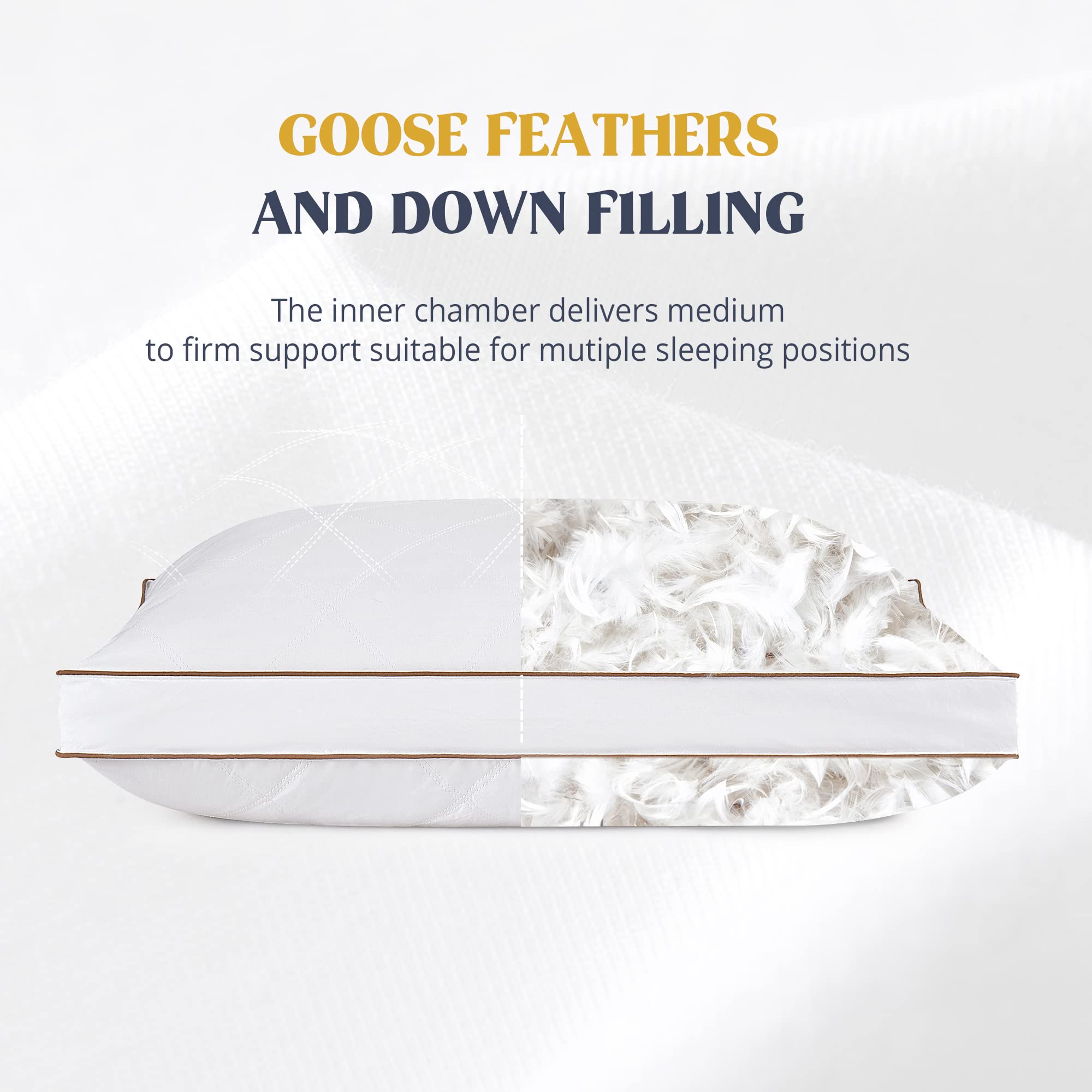 Premium Puredown Goose Feather & Down Pillow Set of 2 - King Size Gusseted Hotel Collection Bed Pillows for Side, Back & Stomach Sleepers - Luxury Comfort for Home & Travel Use