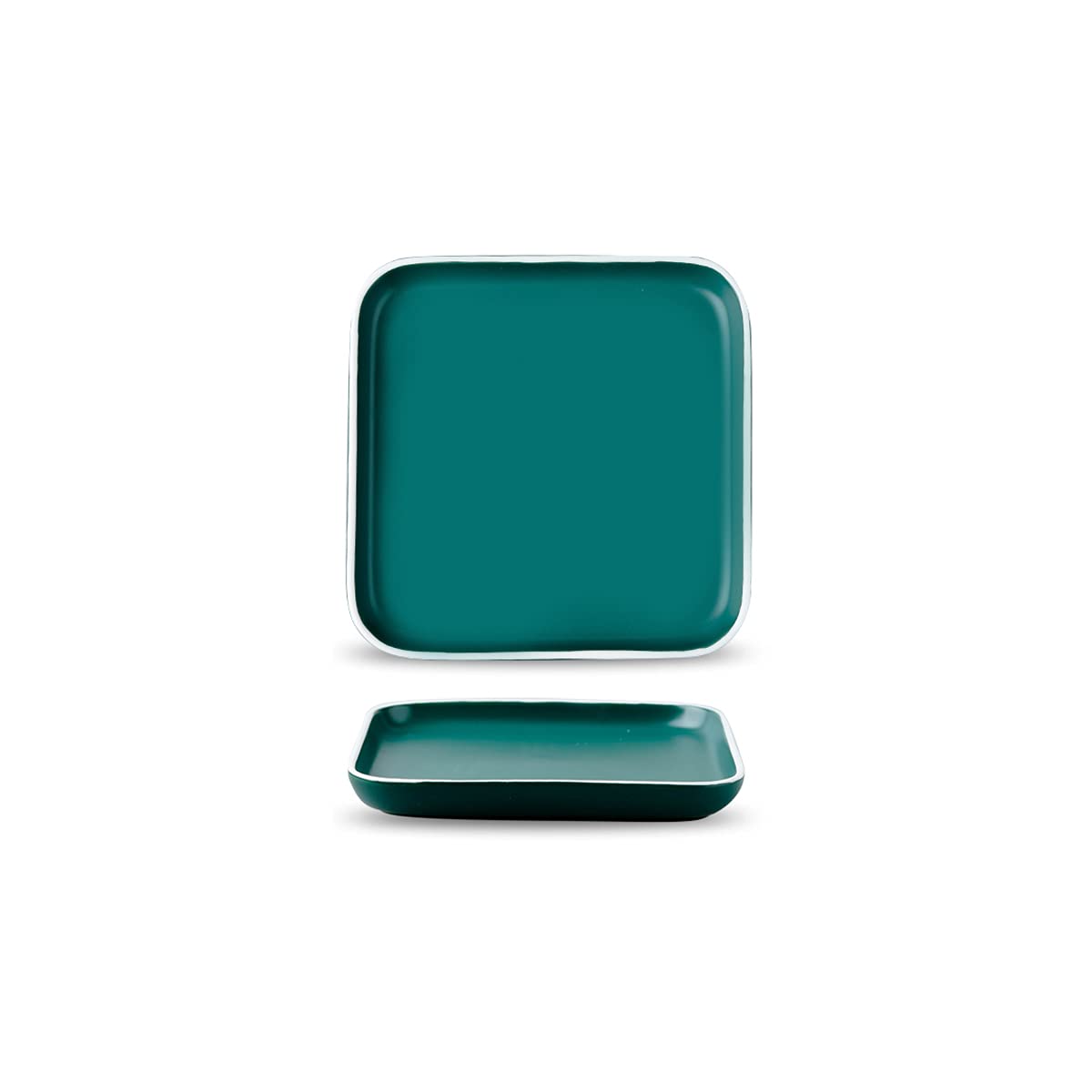 Premium Porcelain Square Dinner Plates & Pasta Bowls Set of 2 - 12 Inch Green Kitchenware for Elegant Dining, Entertaining & Home Decor