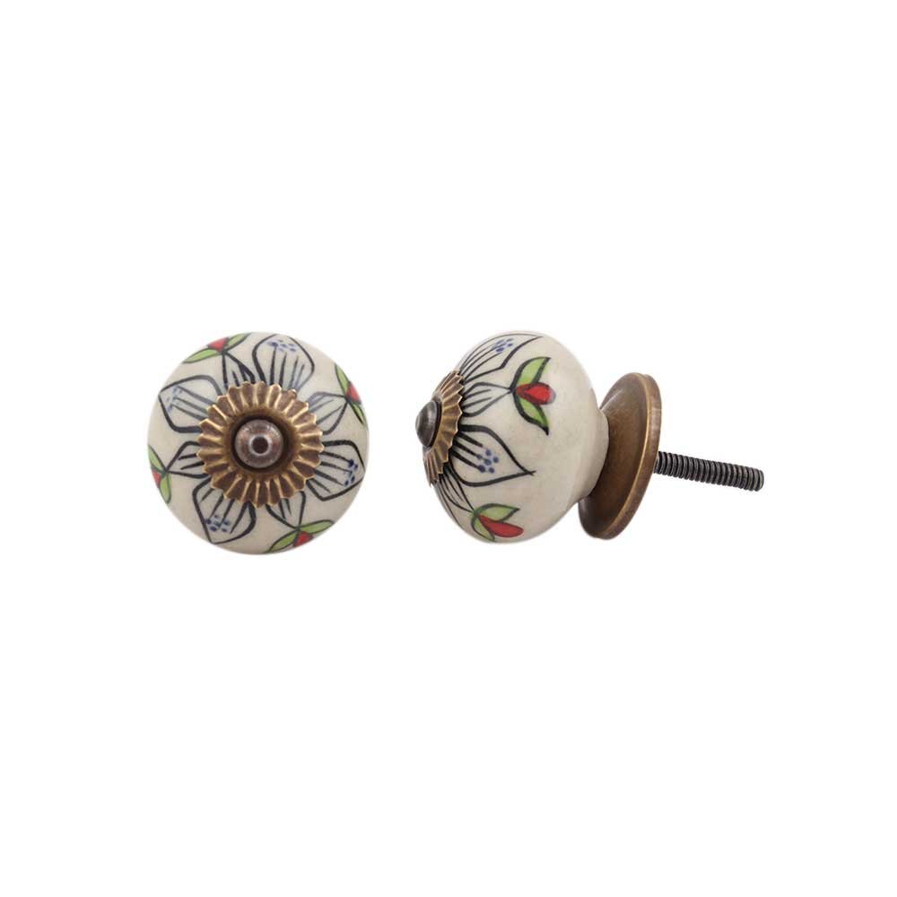 4-Piece Indian Shelf Ceramic Black Flower Drawer Knobs - Elegant Kitchen Cabinet & Dresser Pulls for Luxurious Home Decor | Perfect for Cabinets, Drawers & Furniture Upgrades