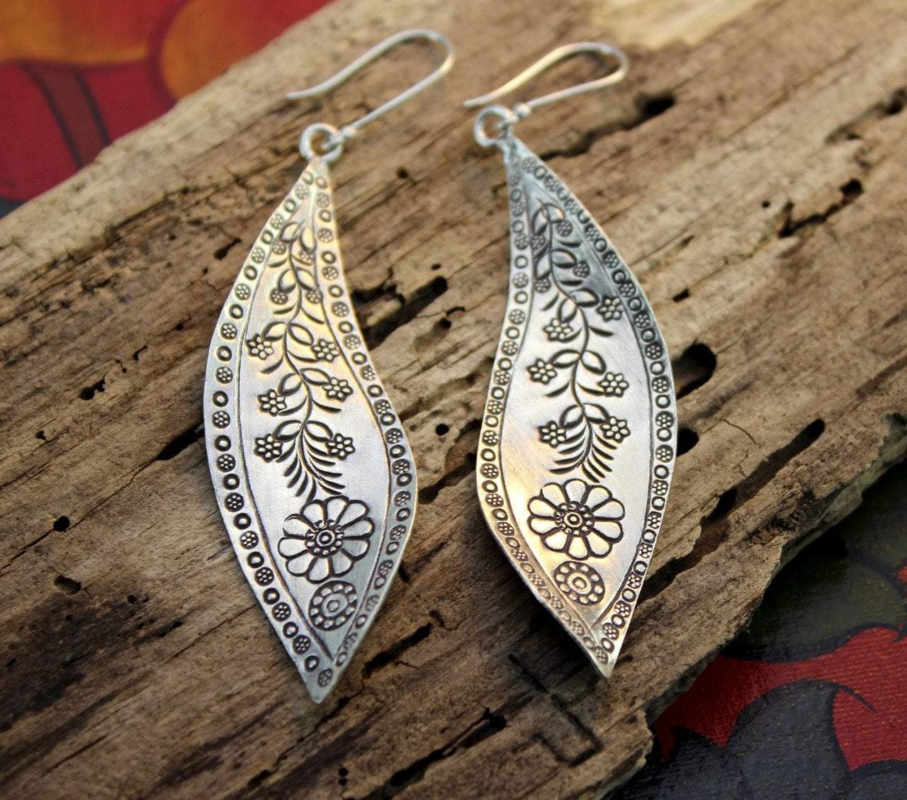 Hill Tribe Silver Leaf Earrings - Handmade Sterling Silver Dangle Earrings for Women - Boho Chic Jewelry for Everyday Wear & Special Occasions