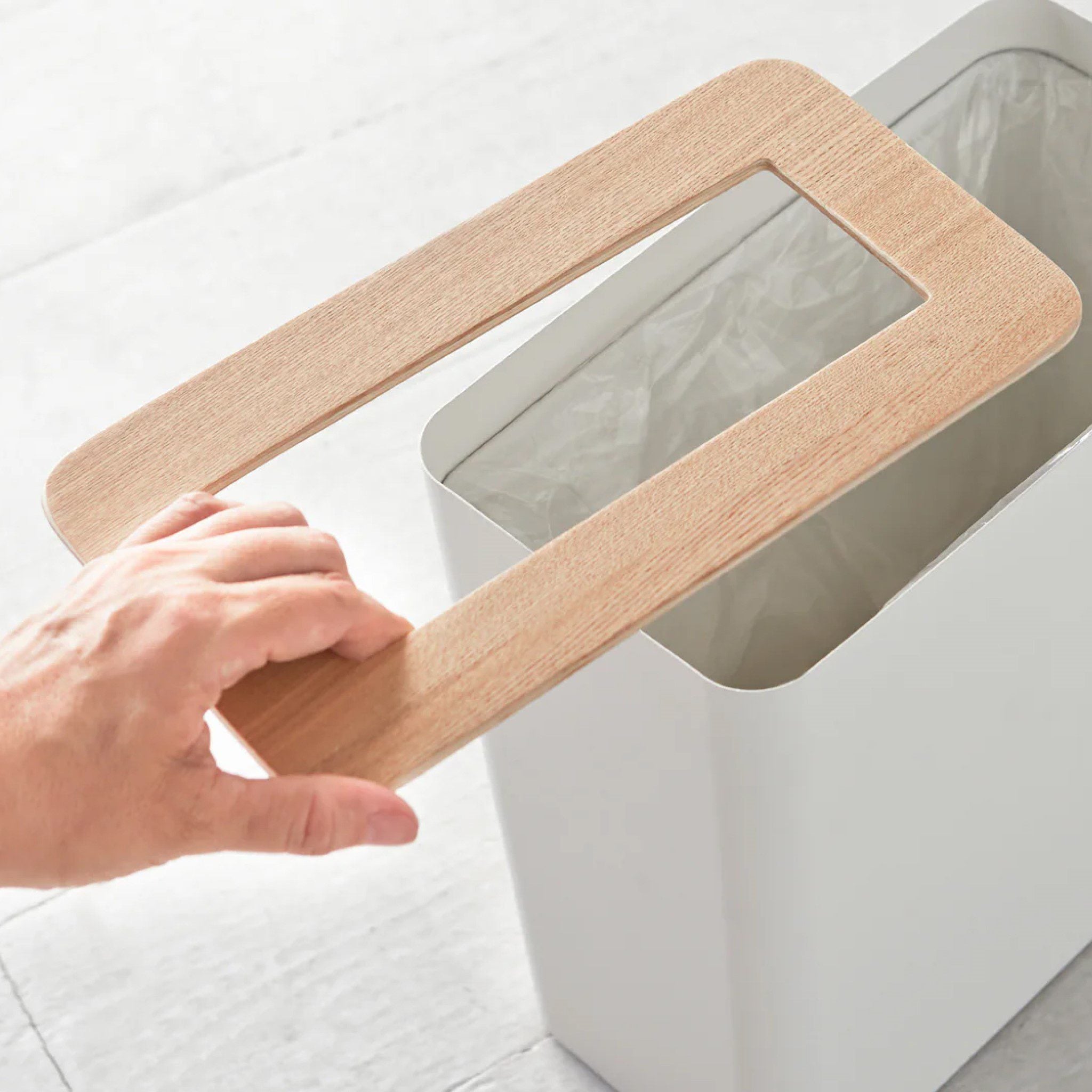 YAMAZAKI Rin White Square Trash Can & Paper Bin - Perfect for Office, Kitchen, and Bathroom Waste Disposal