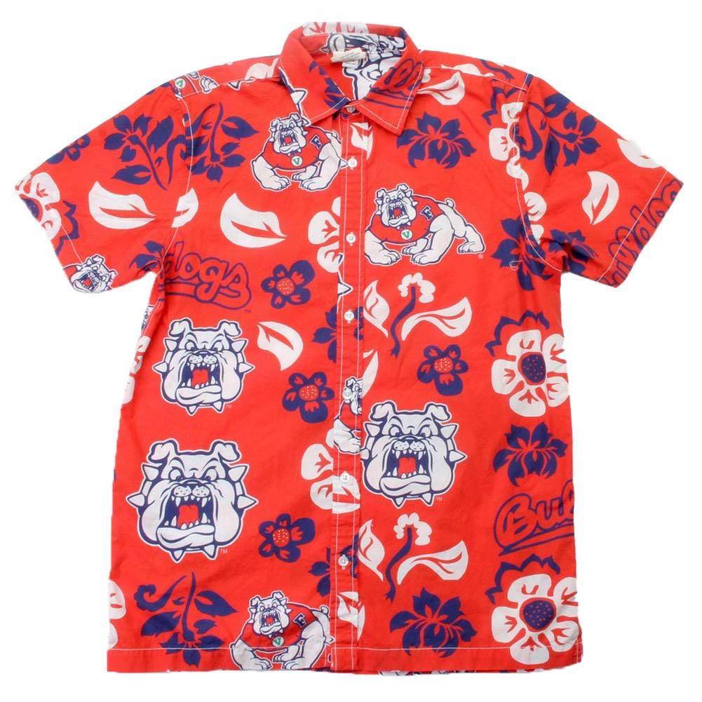 Wes and Willy Men's Fresno State Bulldogs Floral Button-Up Shirt - Casual Hawaiian Beach Shirt for Summer Vacation, Luau Party, and Campus Events