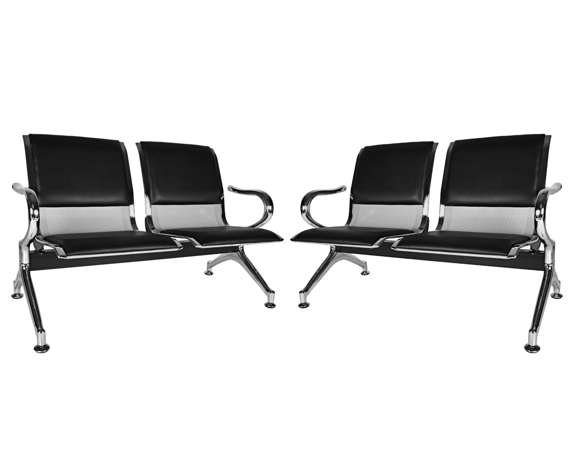 Kinfant Waiting Room Chairs - Comfortable Reception Guest Bench for Airport, Hospital, Bank, Salon & Barber Shop (PU Leather, Black) - Perfect for Lobby Seating, Waiting Areas and Public Spaces