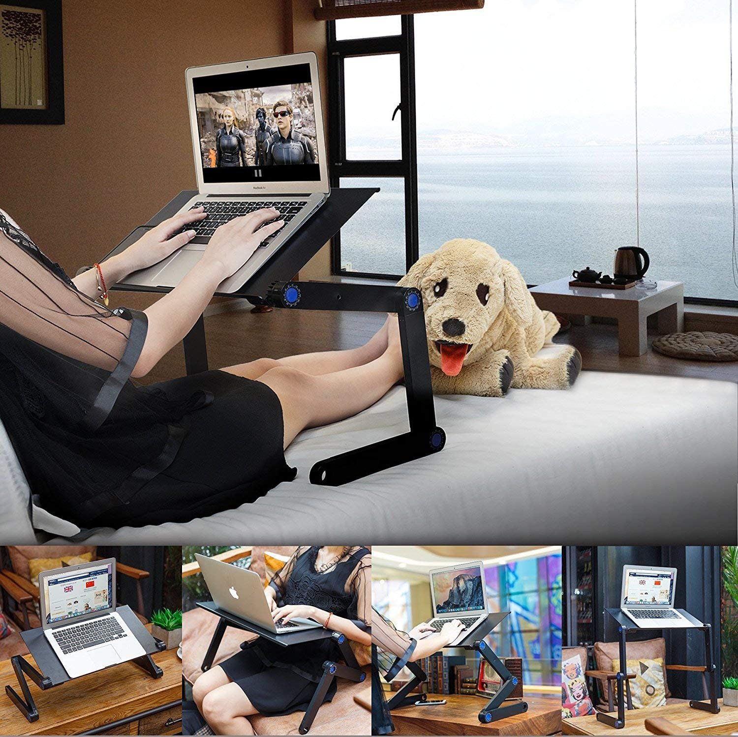 Adjustable Laptop Stand with Cooling Fans - Portable Laptop Bed Desk for Work & Study, Ergonomic Notebook Holder with Mouse Pad - Perfect for Home Office, Bed, Couch & Sofa Use
