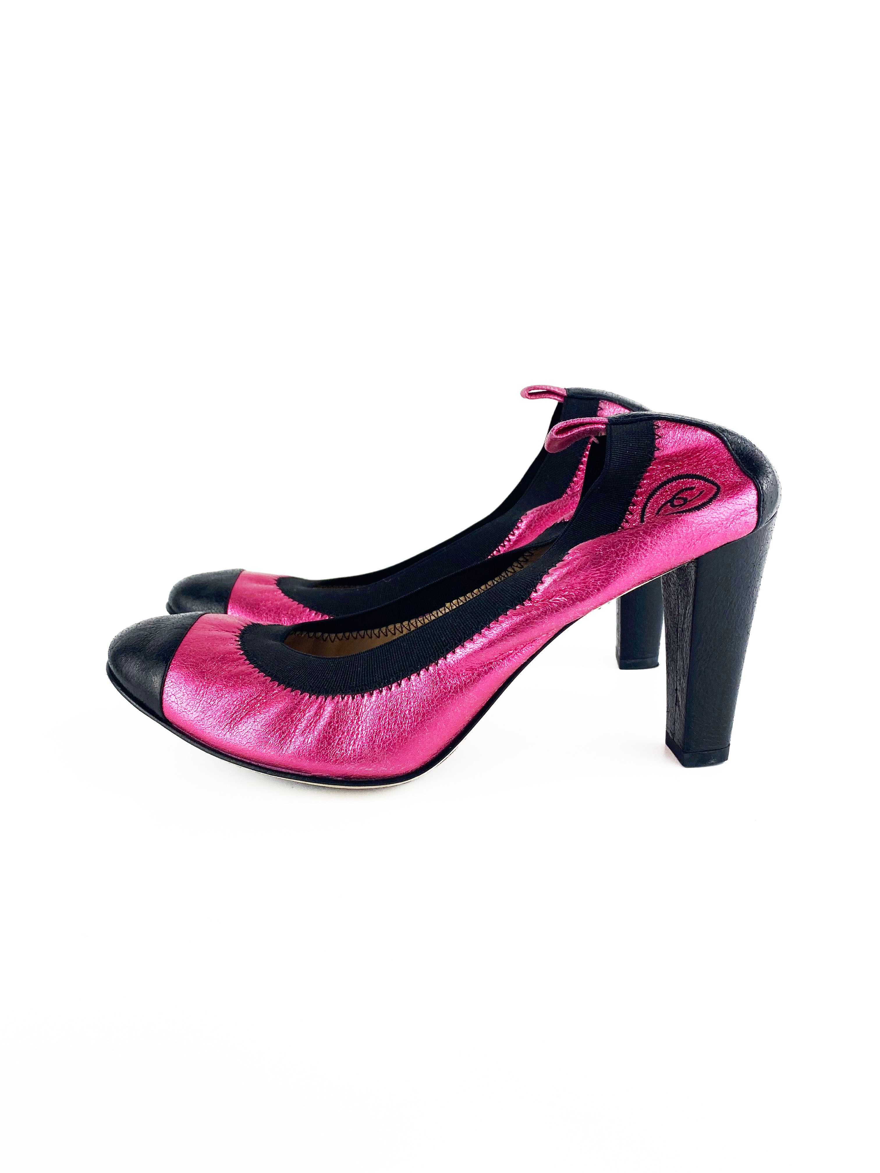 Chanel Black & Pink CC Logo Pumps Women's Size 38.5 - Luxury High Heels for Parties, Weddings & Formal Events