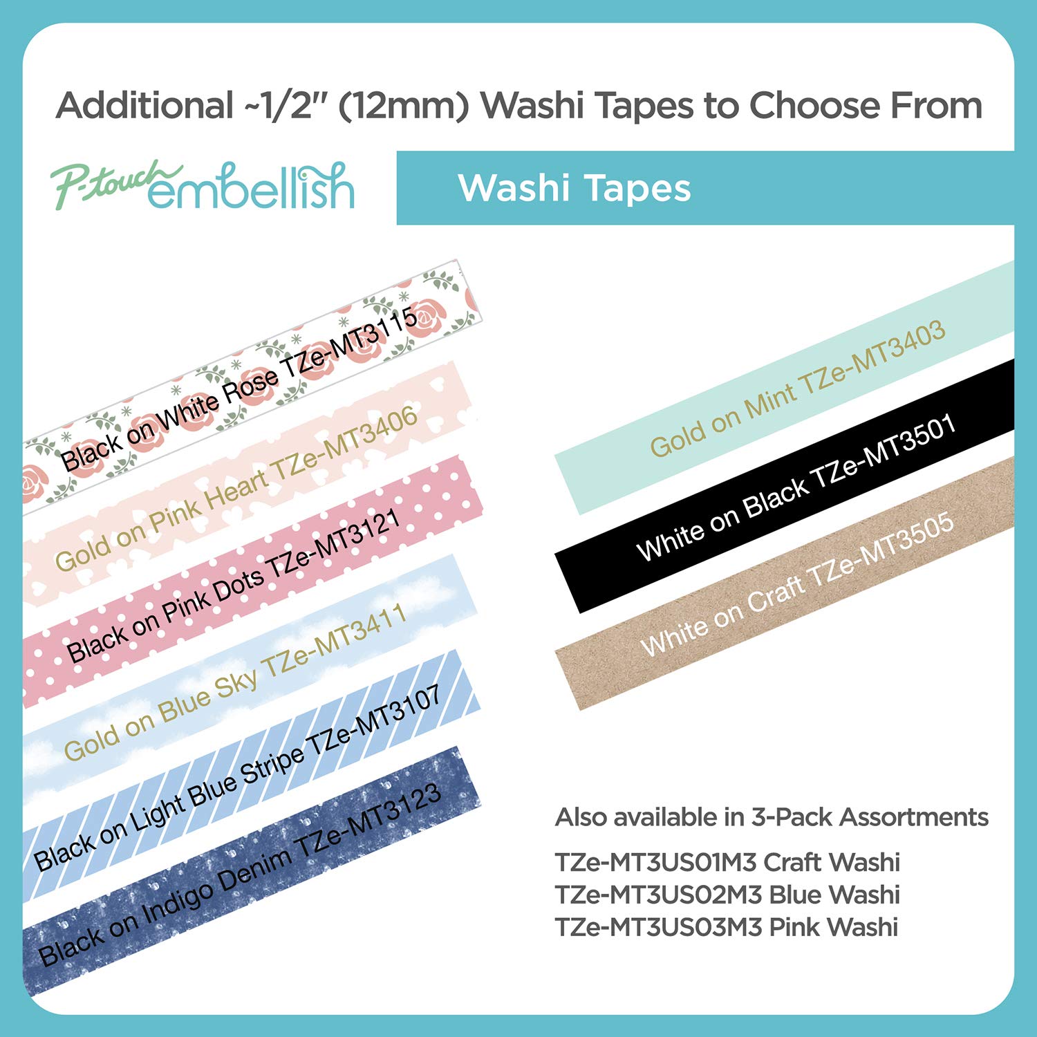 Brother P-touch Embellish Gold Print on Pink Hearts Washi Tape TZeMT3406 - ½
