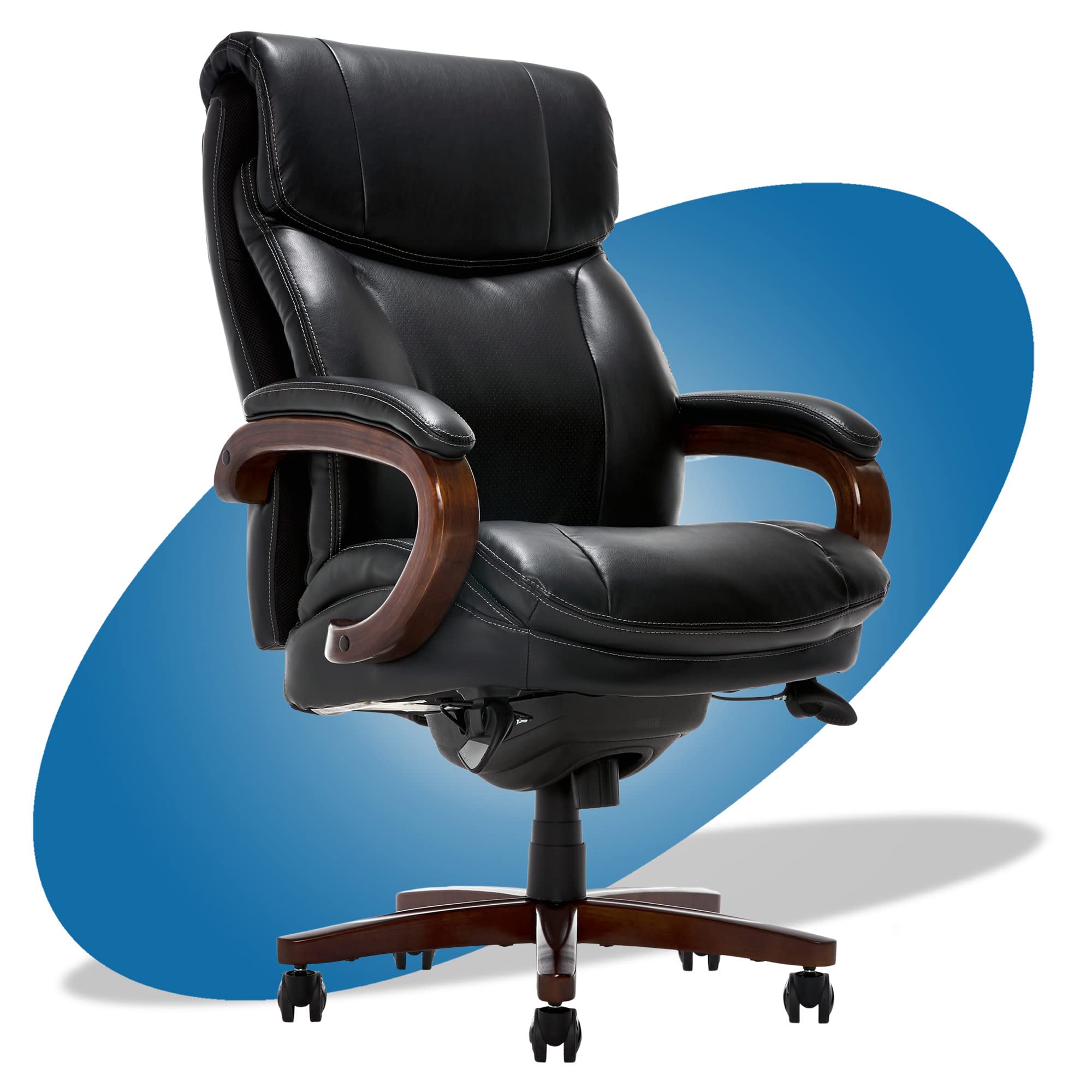 La-Z-Boy Trafford Big and Tall Executive Office Chair with AIR Technology - High Back Ergonomic Lumbar Support - Black Bonded Leather - Perfect for Home Office, Gaming & Conference Rooms