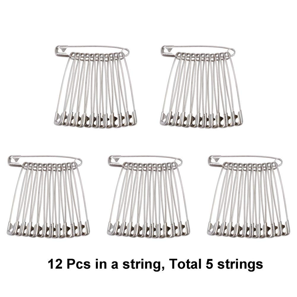 60PCS Large Safety Pins - Durable Rust-Resistant Nickel Plated Steel Pins (Size 4, 2.2inch/55mm) for Sewing, Crafting, Quilting & DIY Projects
