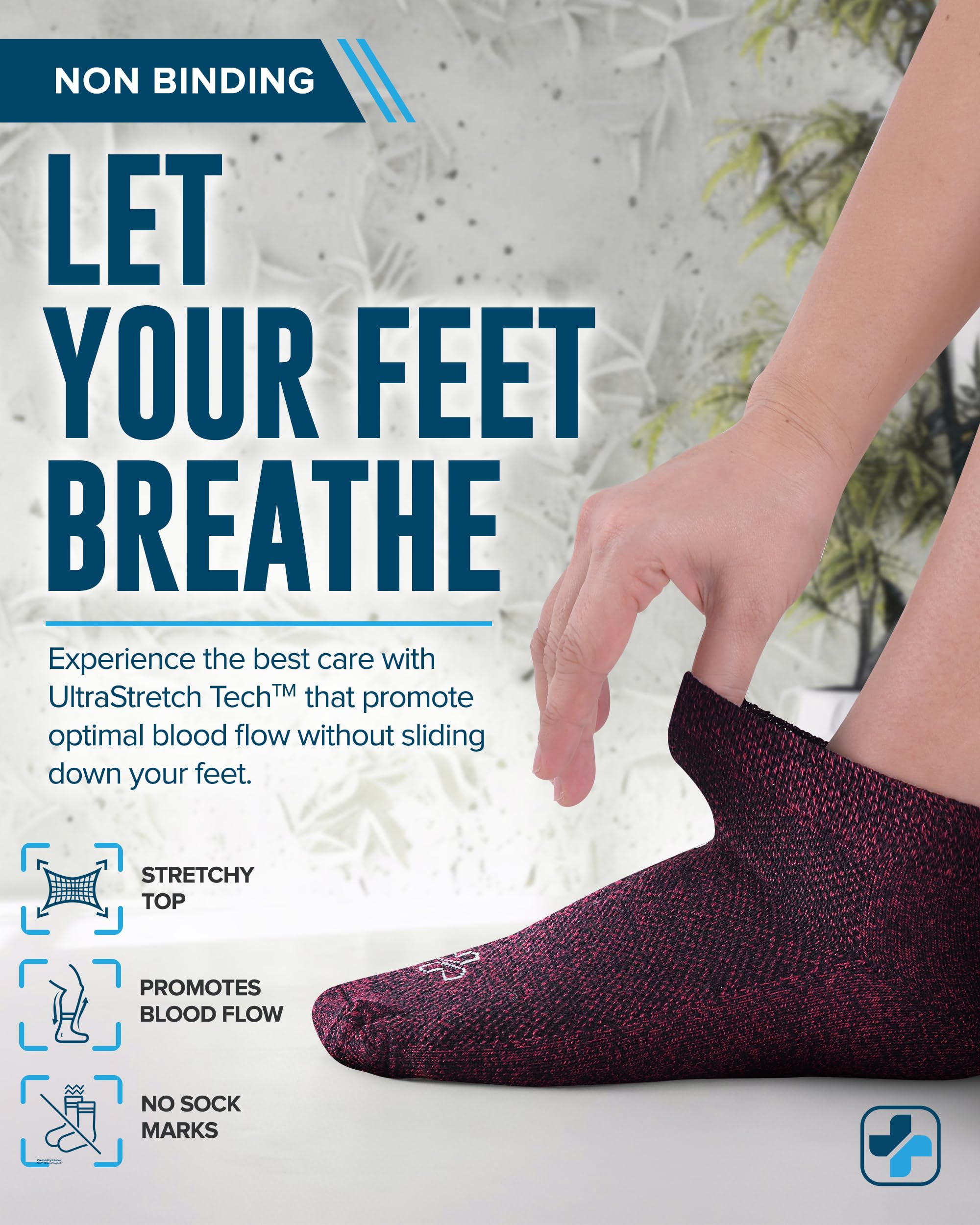 Doctor's Select Bamboo Viscose Diabetic Socks for Women & Men - 4 Pairs Moisture-Wicking Ankle Socks with Loose Fit | Comfortable Footwear for Diabetes, Swelling & Circulation Issues | Perfect for Daily Wear, Work & Travel