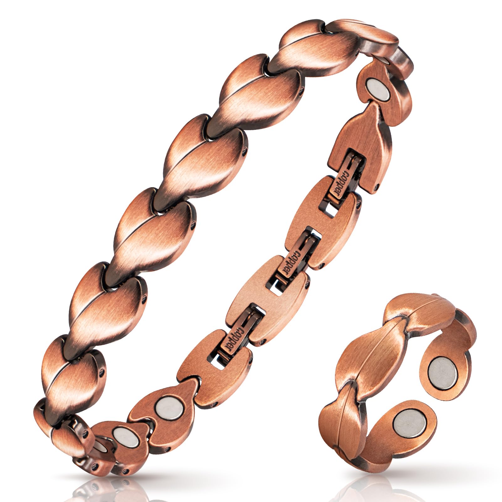 Women's Copper Magnetic Bracelet for Lymphatic Detox & Drainage - 100% Pure Solid Copper with 3500 Gauss Magnets, Adjustable Sizing Tool Included - Perfect for Wellness, Pain Relief & Holistic Healing