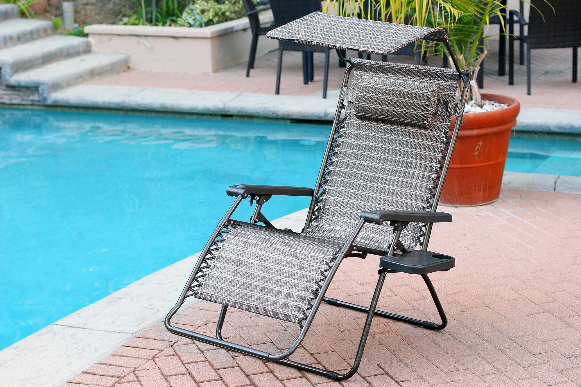 Premium Oversized Zero Gravity Recliner Chair with Adjustable Sunshade & Built-in Drink Holder - Heavy Duty Outdoor Patio Lounge Chair for Relaxing, Camping, and Backyard Comfort (Black & Tan)