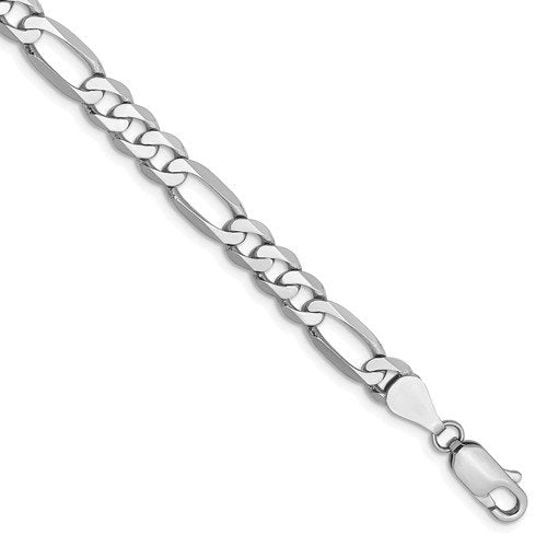14K White Gold 5.5mm Flat Figaro Chain Bracelet for Men - 8 Inch Luxury Jewelry Gift for Birthday, Anniversary & Special Occasions