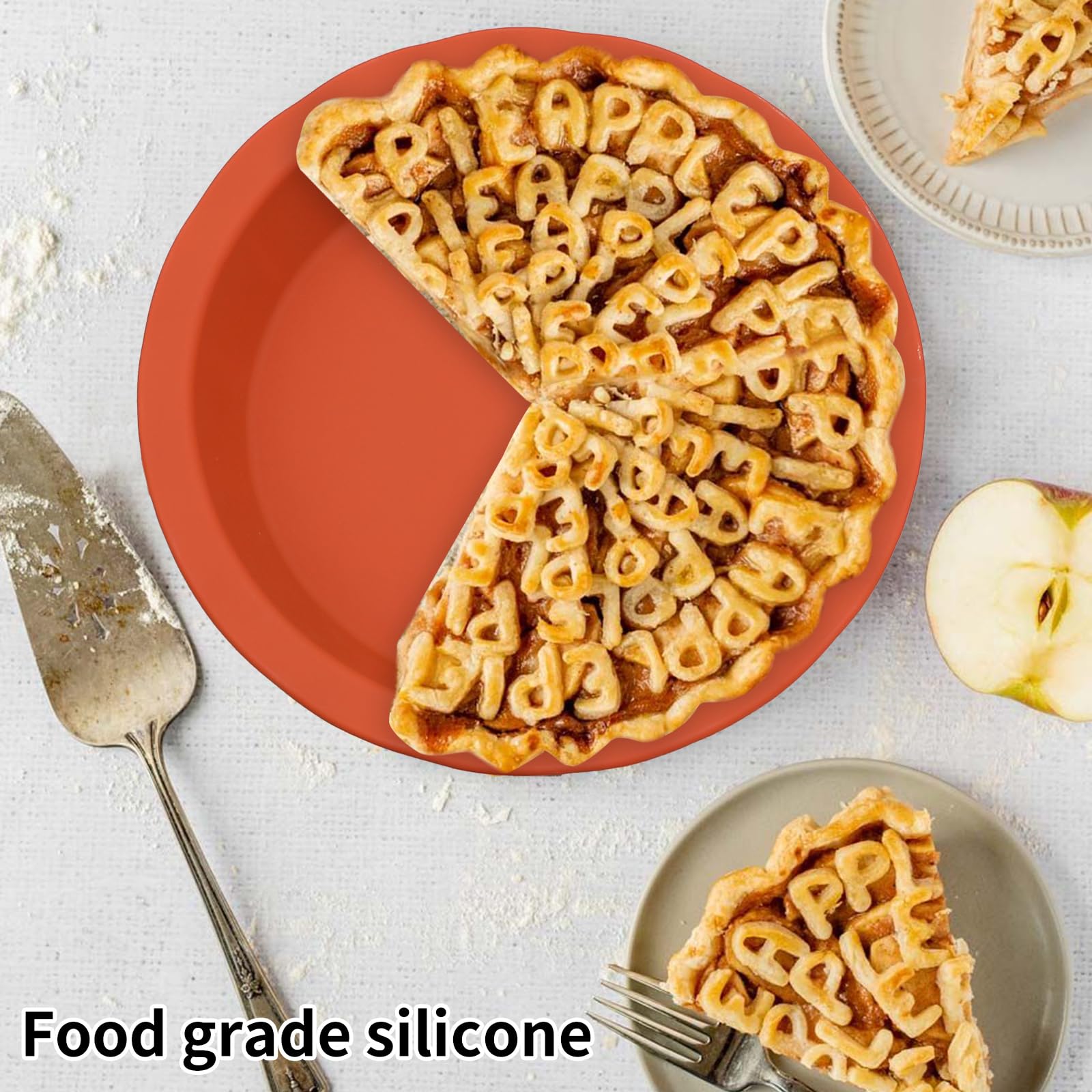 Non-Stick Silicone Pie Pans for Baking - 9 Inch Reusable Pie Dish with Corrugated Edge, Dishwasher & Microwave Safe (Red) - Perfect for Thanksgiving, Christmas Desserts & Homemade Pies