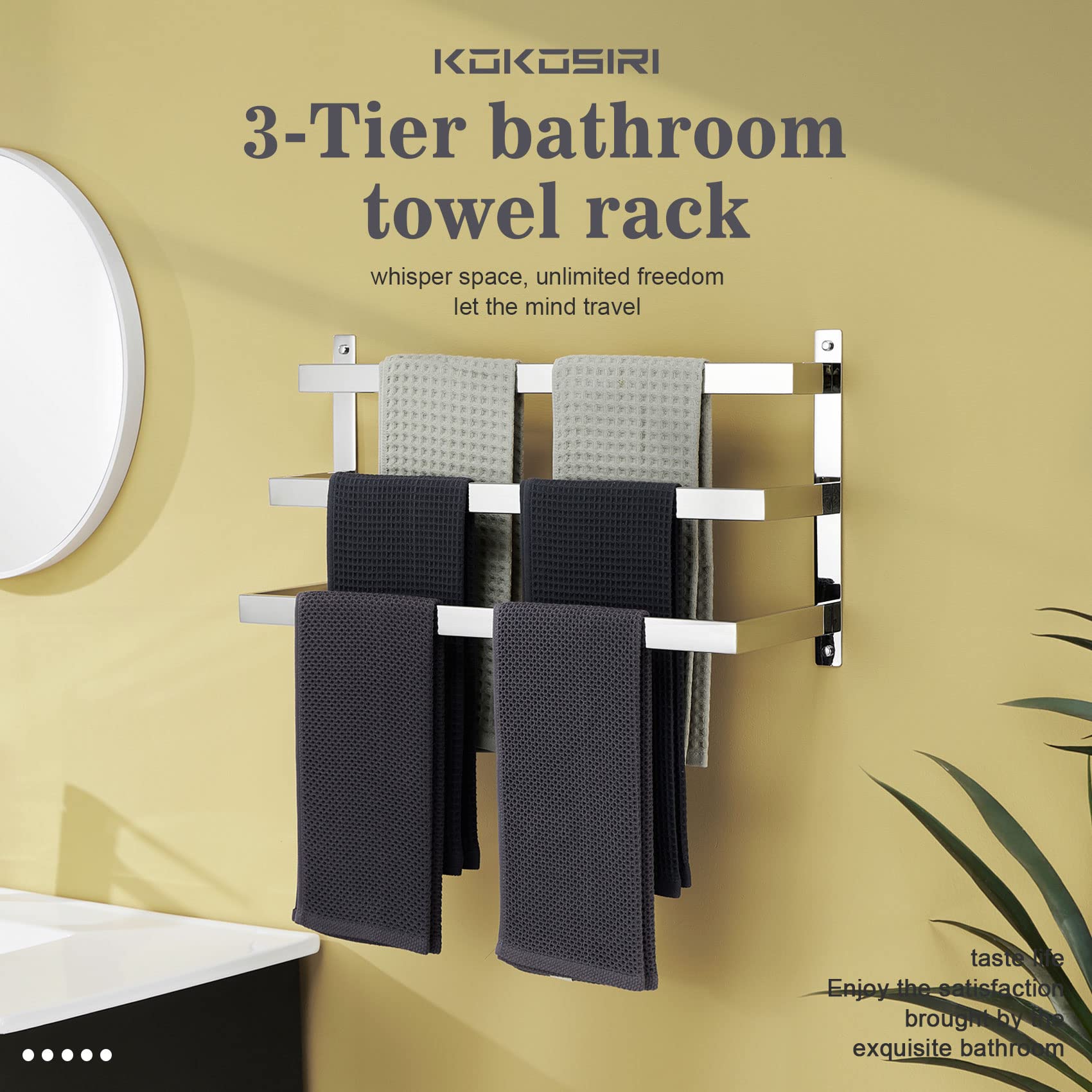 3-Tier Chrome Bathroom Towel Rack - Polished Stainless Steel Wall Mounted Ladder Towel Holder with Shelves (B5006CH-L24) | Space-Saving Storage for Bath Towels, Hand Towels & Washcloths in Showers, Spas & Guest Bathrooms