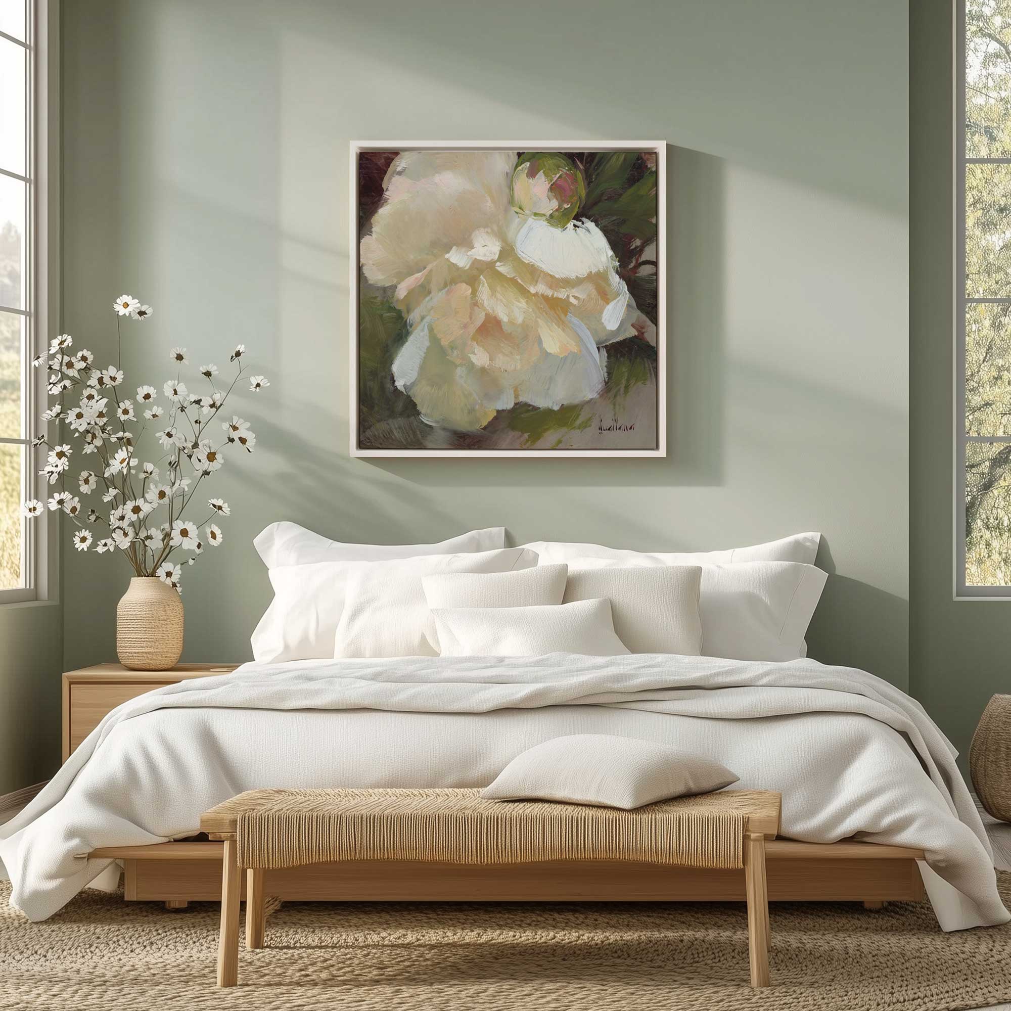 Graceful White Peony Bloom II Canvas Wall Art Print - Elegant Floral Painting for Living Room, Bedroom & Office Decor