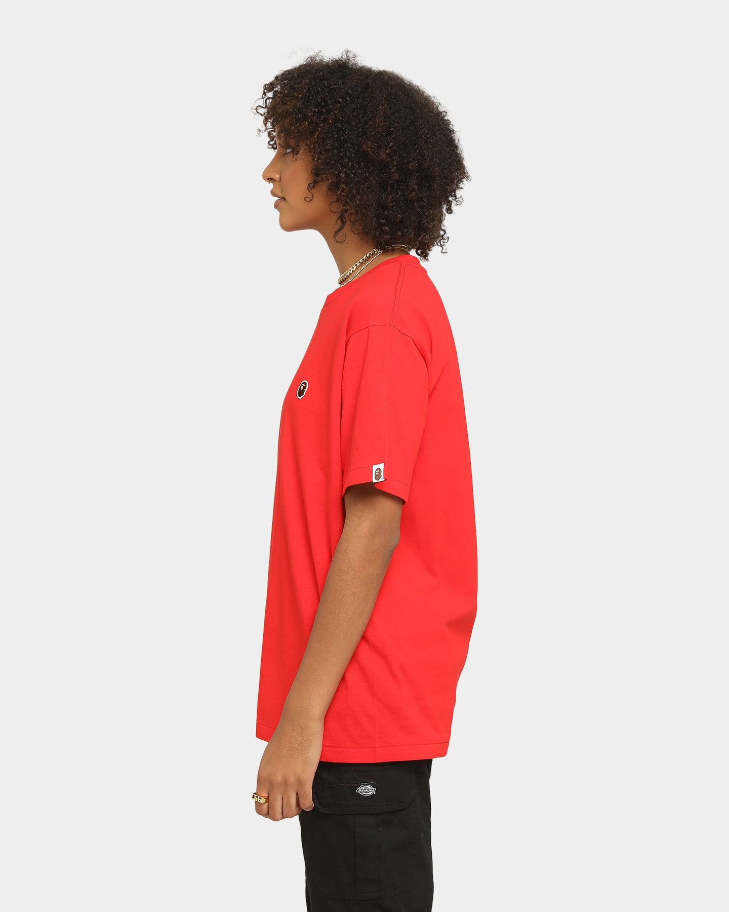 BAPE Men's Ape Head Logo Short Sleeve T-Shirt - Red Cotton Streetwear Tee for Casual Wear & Urban Fashion