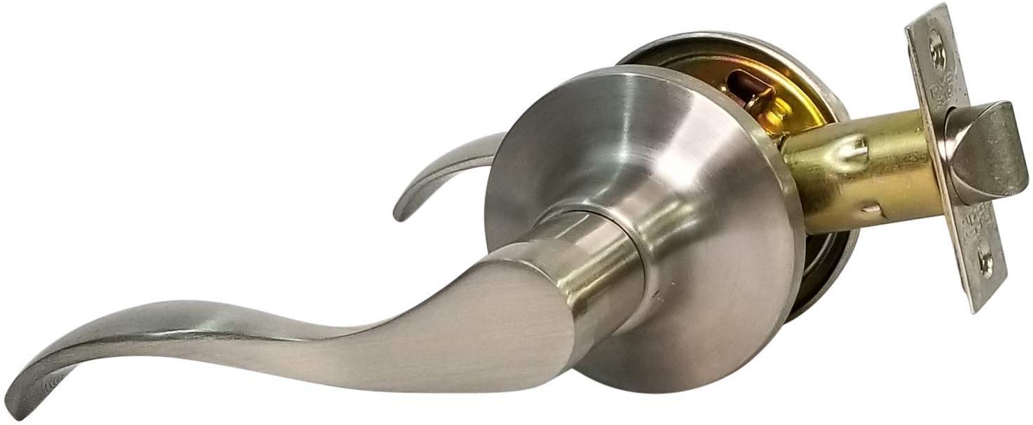 Wave Style Satin Stainless Steel Bedroom Closet Door Lever Handle Lock - Secure Privacy for Kids & Pets - Perfect for Bedrooms, Bathrooms, and Storage Rooms