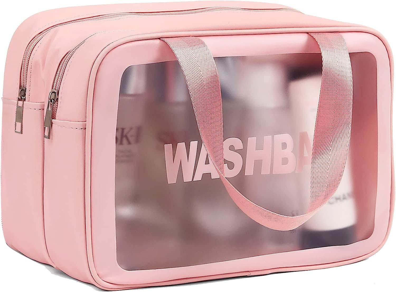 HIMART PU Leather Makeup Bag for Women - Waterproof Cosmetic Travel Organizer with Multiple Pockets, Pink - Perfect for Travel, Gym & Daily Essentials Storage