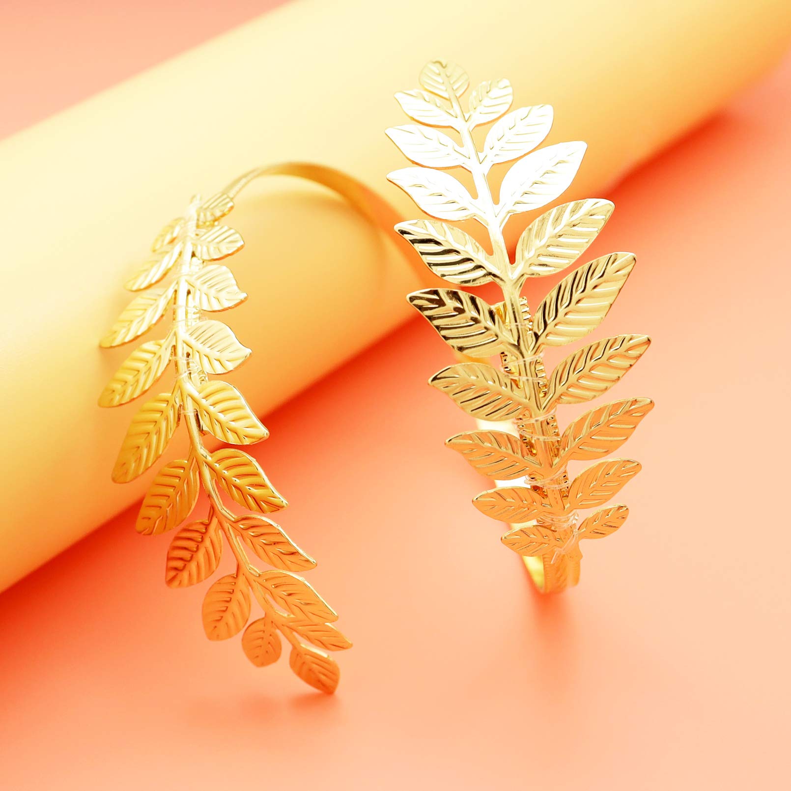 RechicGu 2-Pack Adjustable Leaf Cuff Bracelet Set - Roman Greek Style Armlet Jewelry for Women | Perfect for Weddings, Christmas, Costume Parties & Boho Fashion