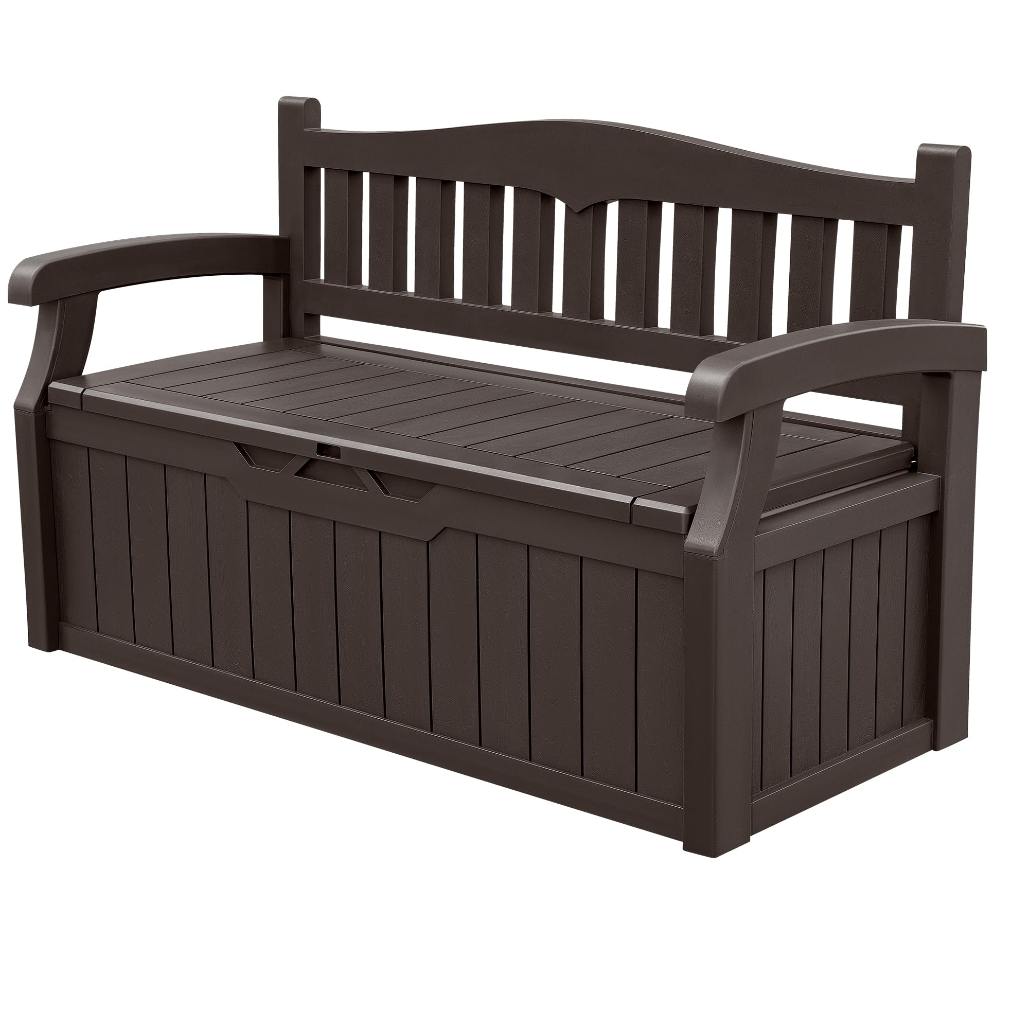 Devoko 80 Gallon Lockable Storage Bench Deck Box - Outdoor Patio Furniture, Garden Decor & Seating - Organize Cushions, Tools & Pool Supplies (Brown) - Perfect for Backyard, Deck & Poolside Storage