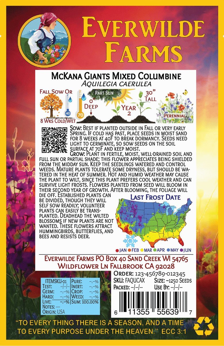 Everwilde Farms 1 Oz McKana Giants Mix Columbine Native Wildflower Seeds - Gold Vault Pack - Perfect for Garden Beds, Borders & Pollinator Gardens